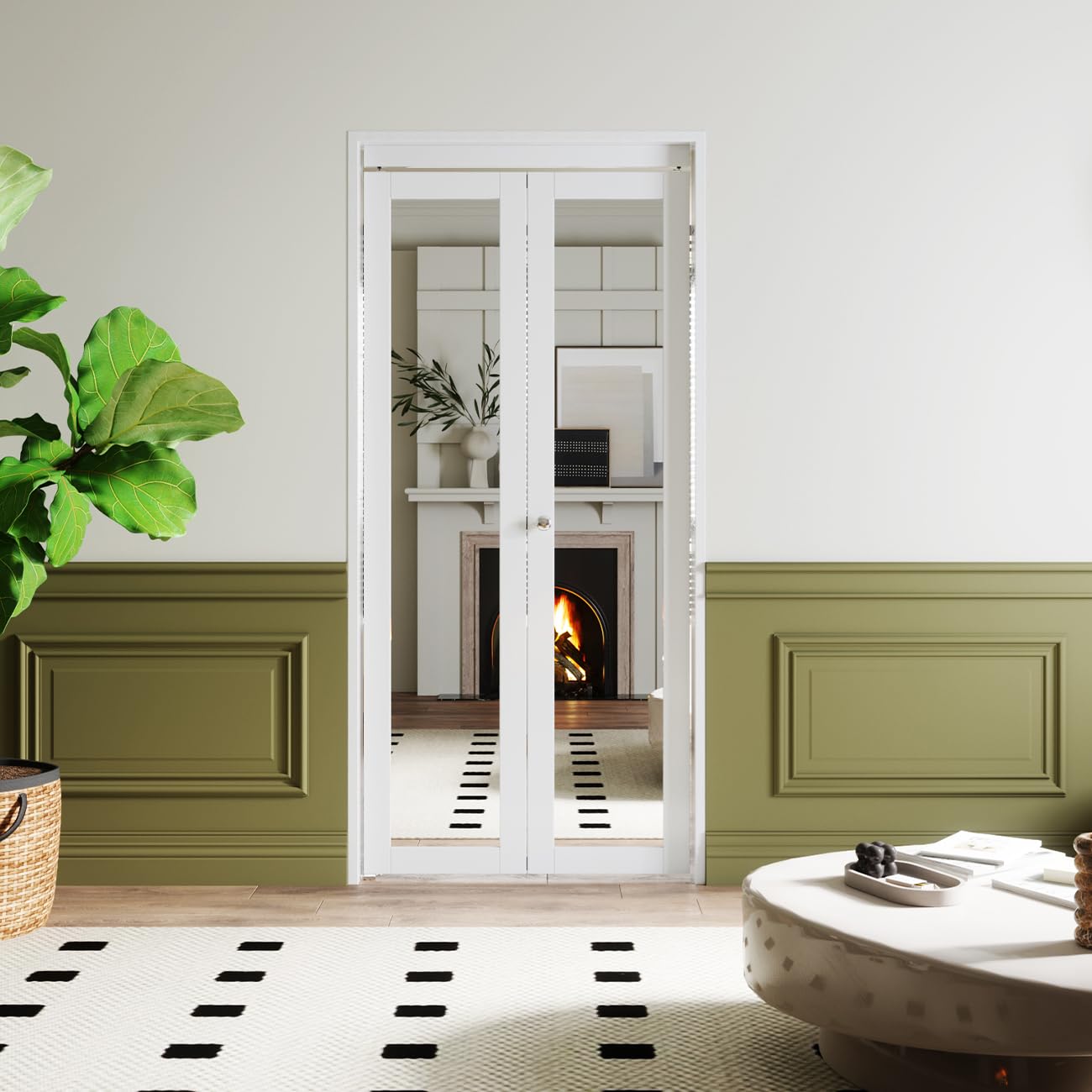 **Barner Home 36x80 Inch White MDF Bi-Fold Closet Doors with Mirror & Hardware Kit - Space-Saving Interior Doors for Bedrooms, Walk-In Closets & Small Spaces**