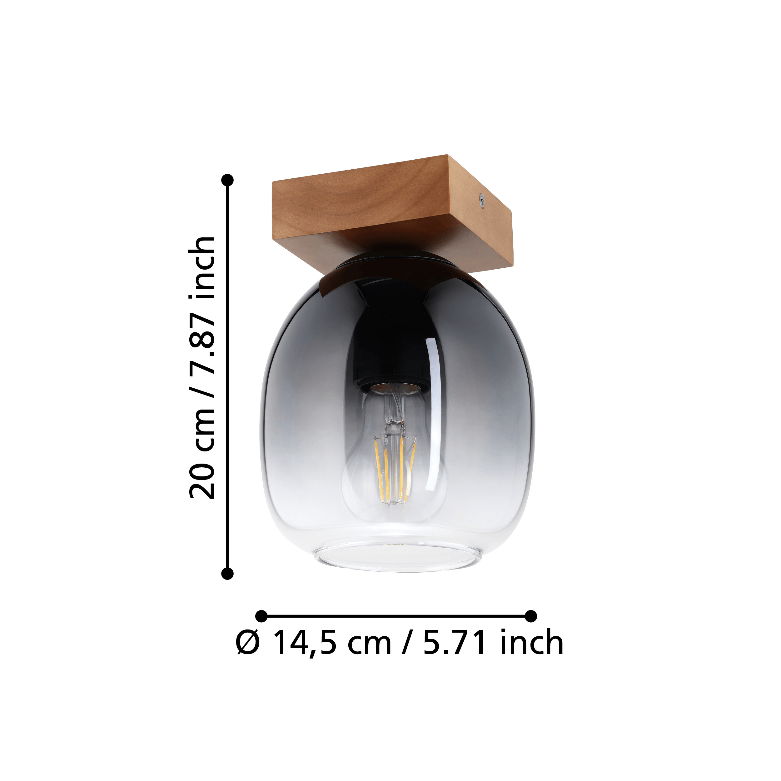 Eglo Filago Modern Ceiling Light with Wood & Smoke Glass Shade - Flush Mount Lighting Fixture for Bedroom, Living Room, Dining Room, and Hallway