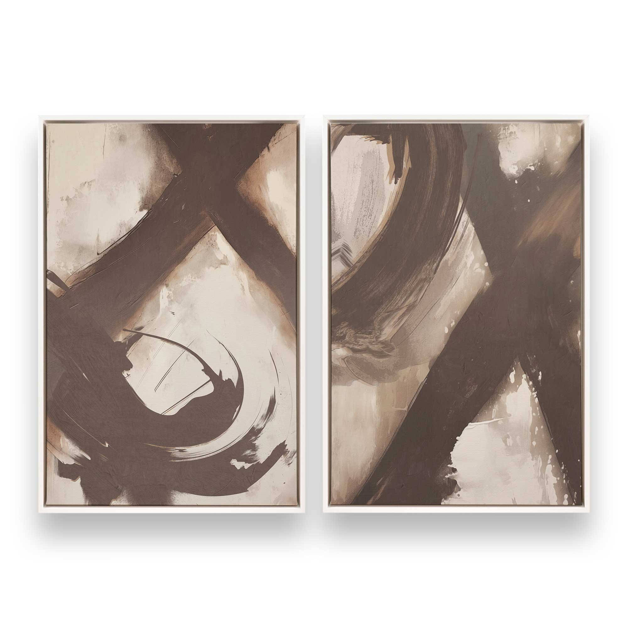 Abstract Sienna Swirl Canvas Wall Art - Set of 2 Modern Prints for Living Room & Bedroom Decor