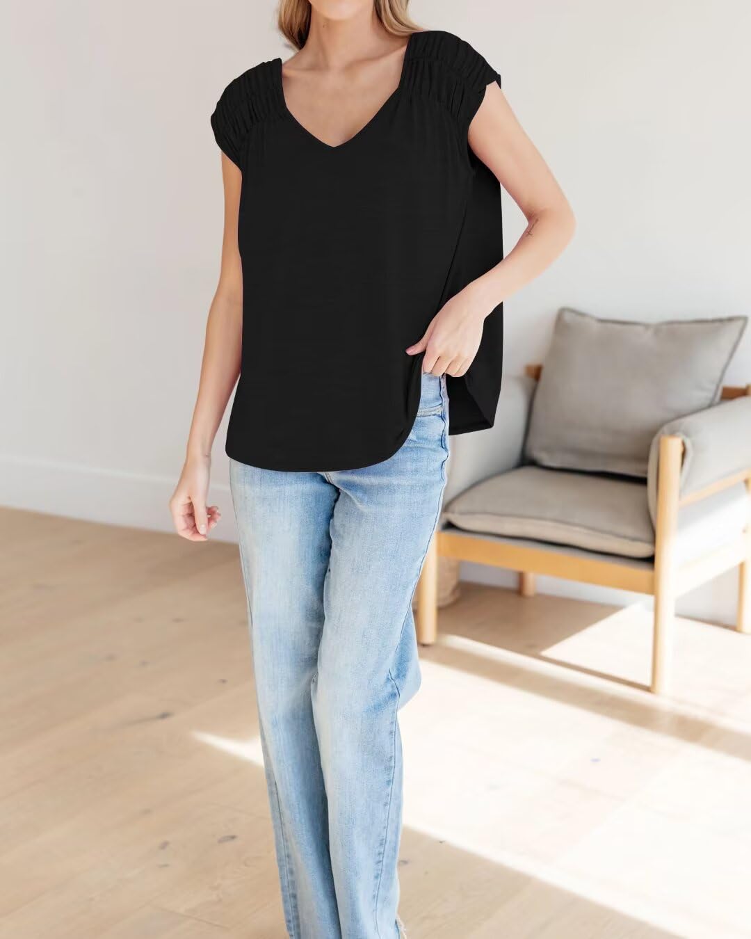 Bliwov Women's Cute Summer Short Sleeve T-Shirt - Casual V-Neck Loose Fit Flowy Top for Women | Trendy 2025 Fashion | Perfect for Beach Outings, Weekend Brunch & Summer Vacations