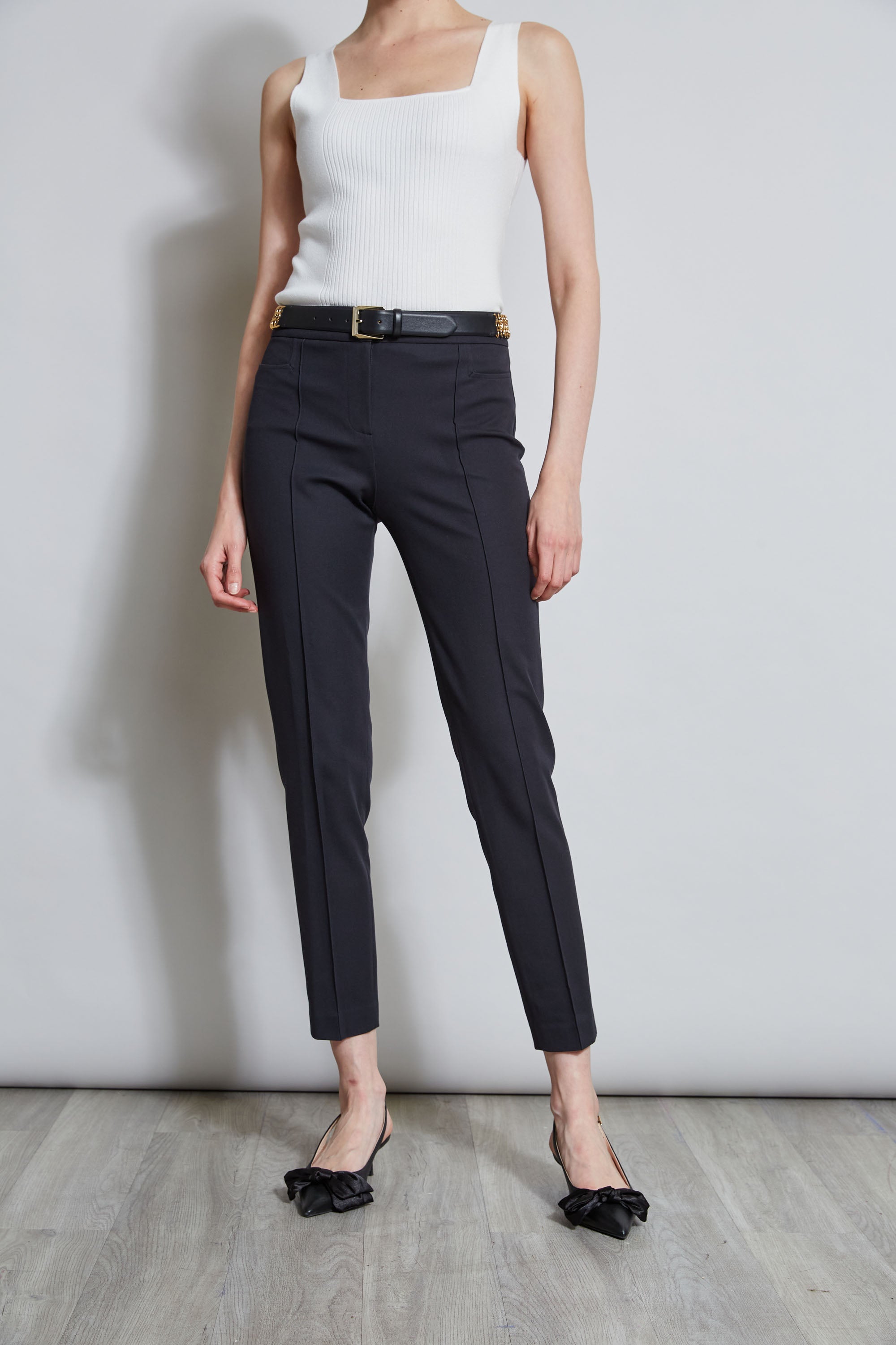 Slim Pintuck Pants for Women - High Waisted Tapered Trousers with Comfort Stretch - Perfect for Office, Business Casual & Everyday Wear