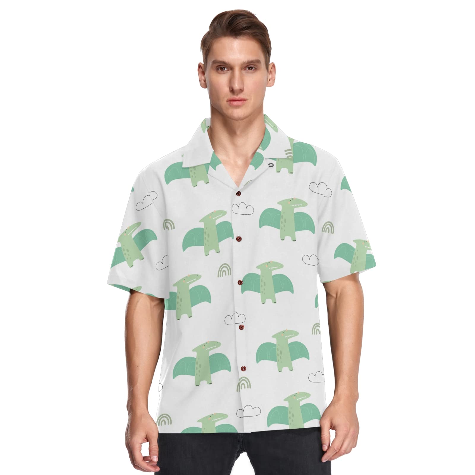 Stylish Dinosaur Print Men's Hawaiian Shirt - Breathable Casual Button Down Shirt for Summer, Beach Vacation & Tropical Parties - Sizes S-XXL