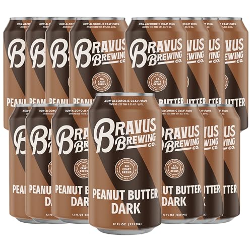 Bravus Non-Alcoholic Peanut Butter Dark Beer 15 Pack - Stout-Style Craft Brew with Roasted Peanuts, Hazelnuts & Chocolate - Vegan, Low-Calorie (110) - Perfect for Parties, BBQs & Healthy Lifestyle