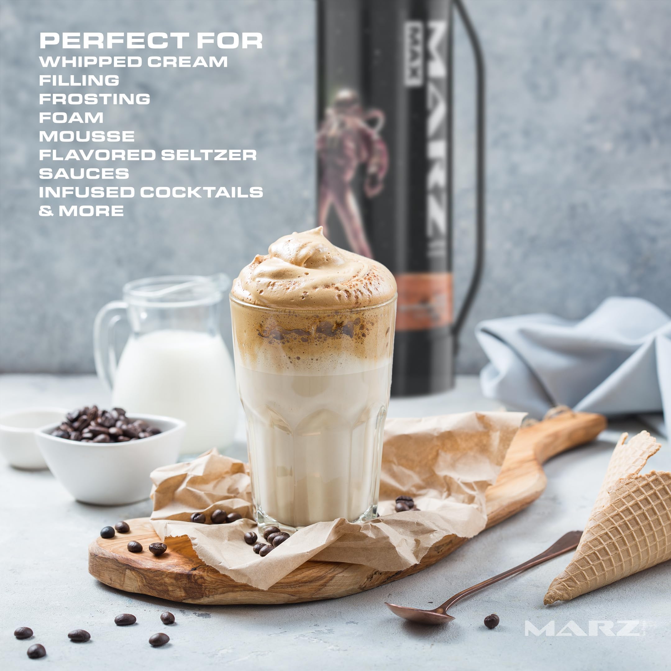 Premium Marz Whip Max Whipped Cream Charger 2100G 3.3L - Food Grade Nitrous Oxide Tank - Pure N2O Chargers for Standard Cream Dispensers - Perfect for Baking, Desserts & Coffee Toppings (1, 3.3L Unflavored)