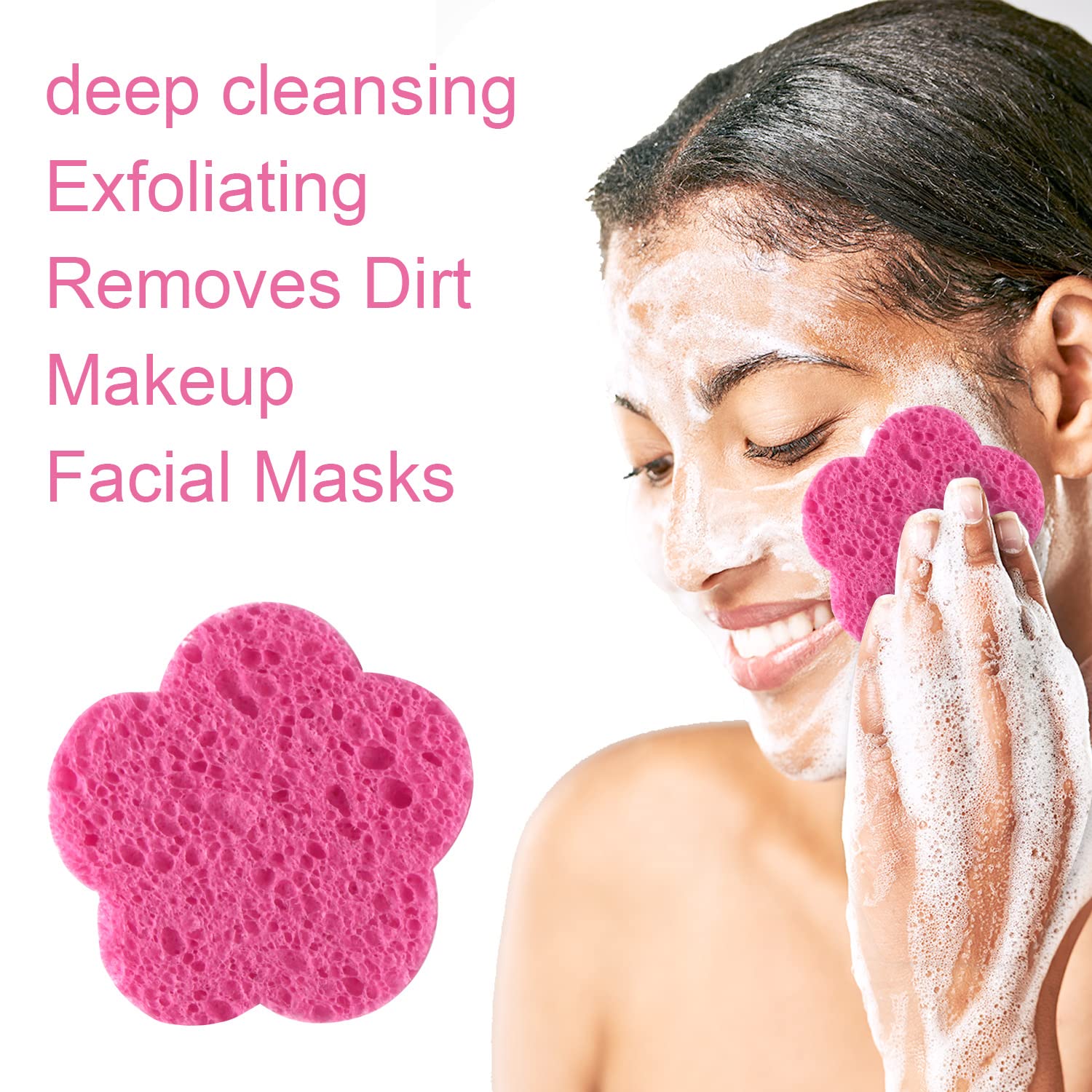 50-Count Compressed Facial Sponges | Natural Cleansing Pads | Cute Flower Exfoliating Sponges | Reusable Makeup Remover | Best Gift for Skincare Lovers (White+Pink) | Perfect for Daily Face Cleansing & Gentle Exfoliation