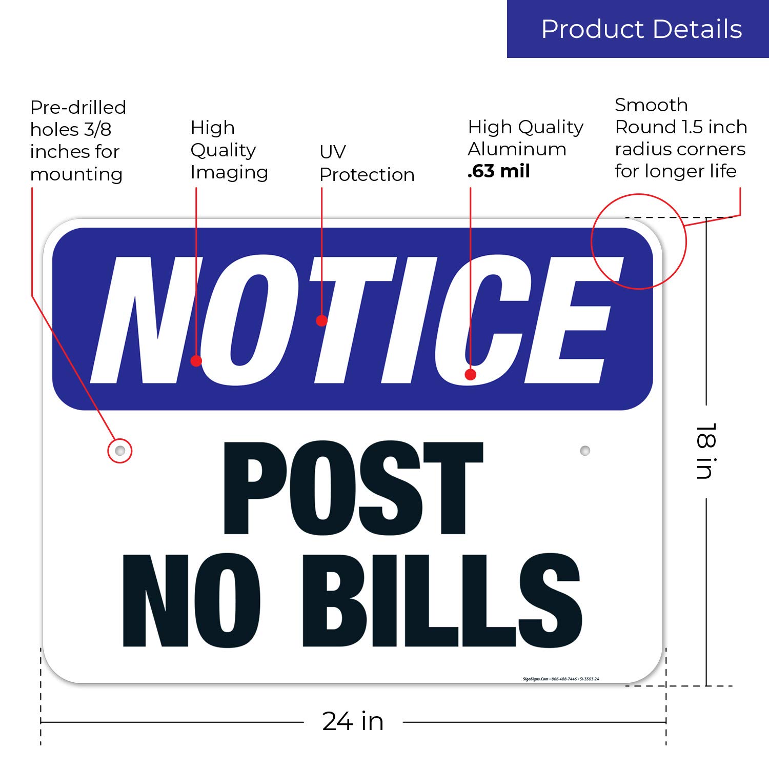 No Trespassing Sign - OSHA Compliant 18x24 Inch Aluminum Safety Sign | Rustproof & Fade-Resistant for Indoor/Outdoor Use | Made in USA | Perfect for Construction Sites, Warehouses & Private Property Protection