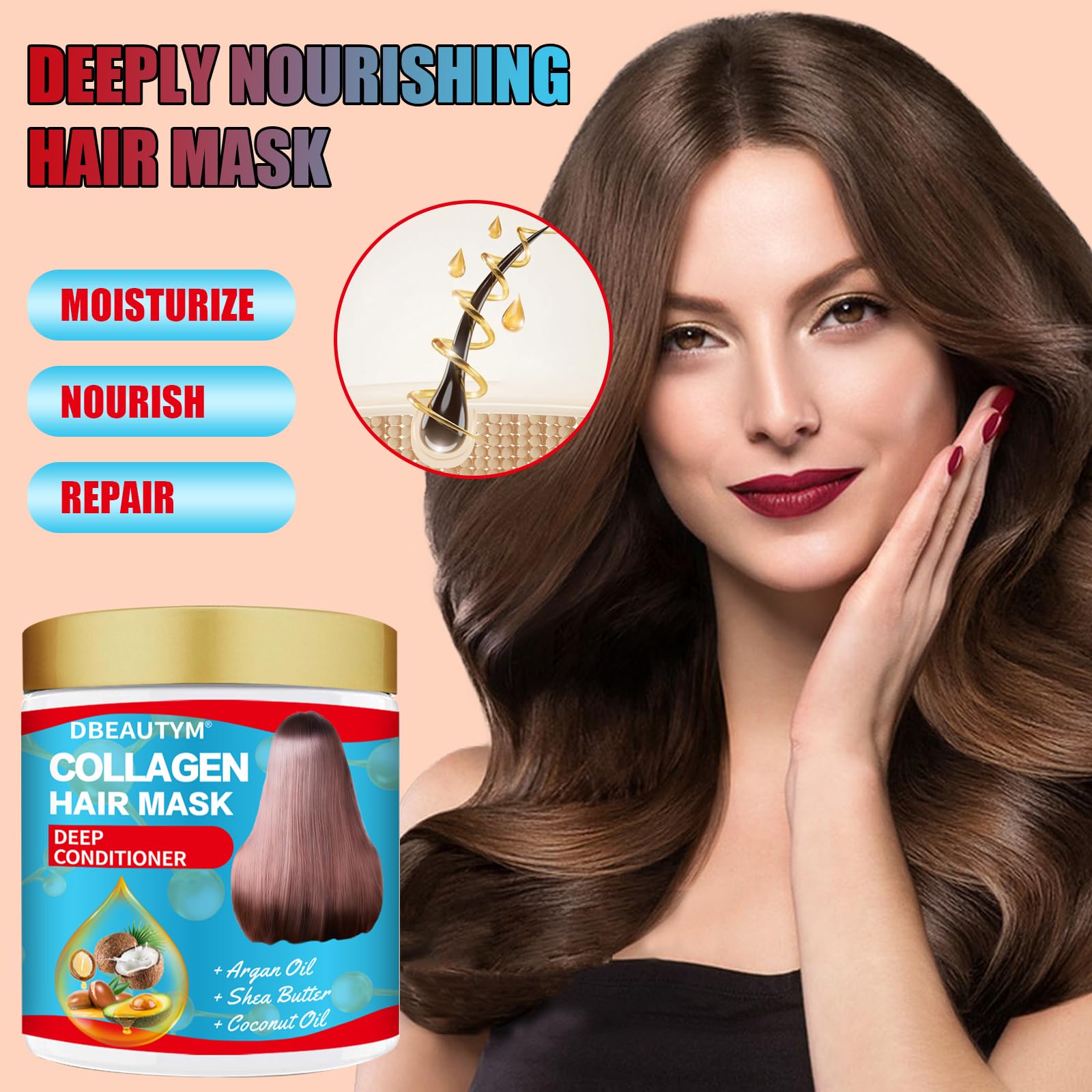 **Collagen Hydrating Hair Mask & Keratin Hair Serum - Natural Deep Conditioner for Dry, Frizzy Hair - Moisturizing Hair Oil for Split Ends & Styling - Keratin Styling Oil Capsules - Perfect for Damaged Hair Repair & Daily Hair Care**