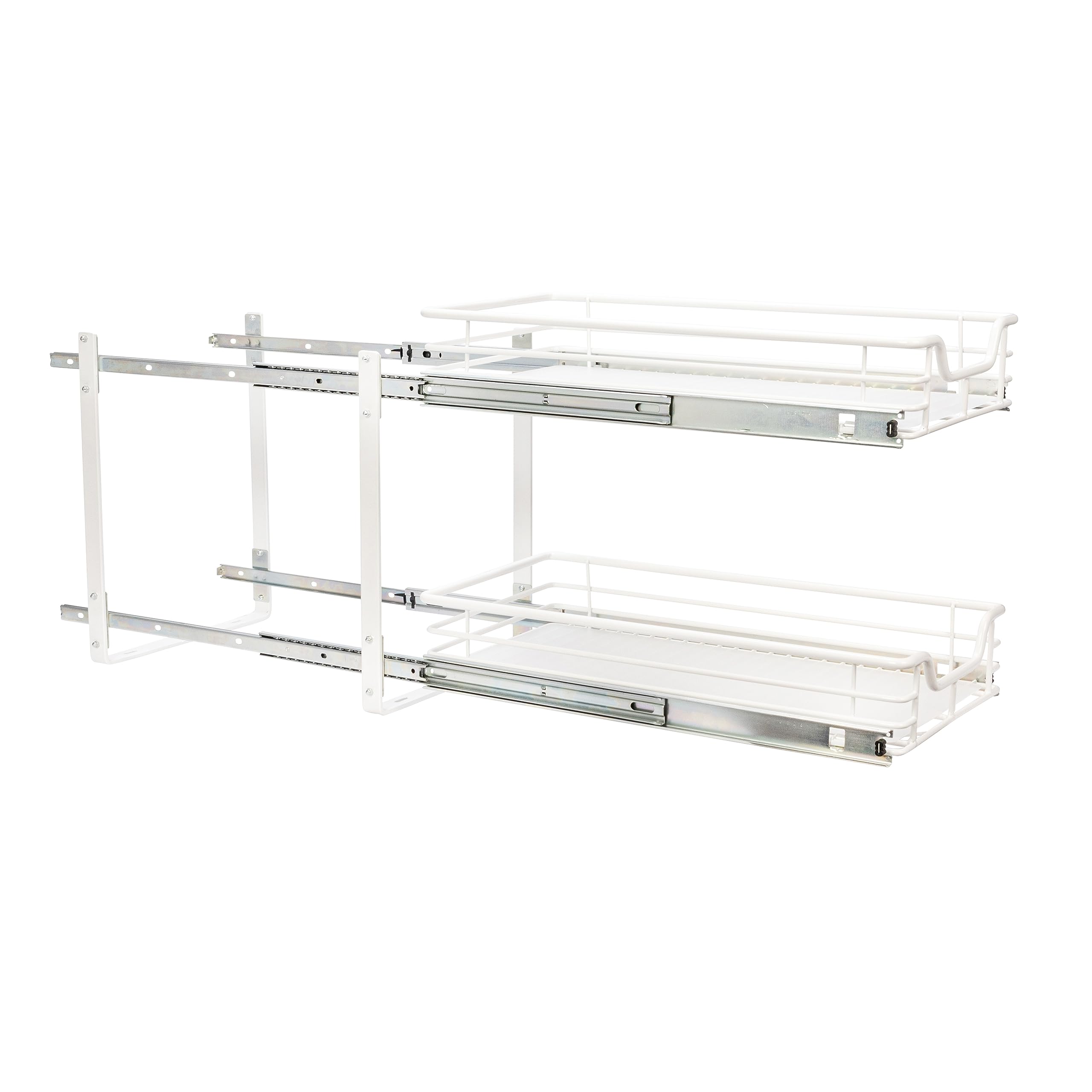 Glidez Multipurpose Powder-Coated Steel Pull-Out Cabinet Organizer with Plastic Liners - 2-Tier Dual-Slide Under Sink Storage for Kitchen & Bathroom - Fits Standard Cabinets (White) | Space-Saving Solution for Spices, Cleaning Supplies & Toiletries
