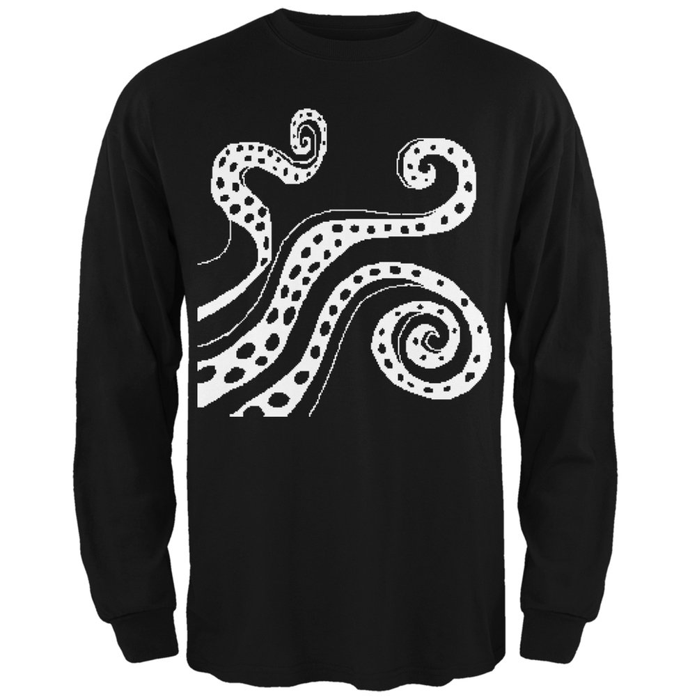 Old Glory 8-Bit Tentacles Black Adult Long Sleeve T-Shirt | Retro Video Game Inspired Graphic Tee | Perfect for Gaming Events & Casual Wear