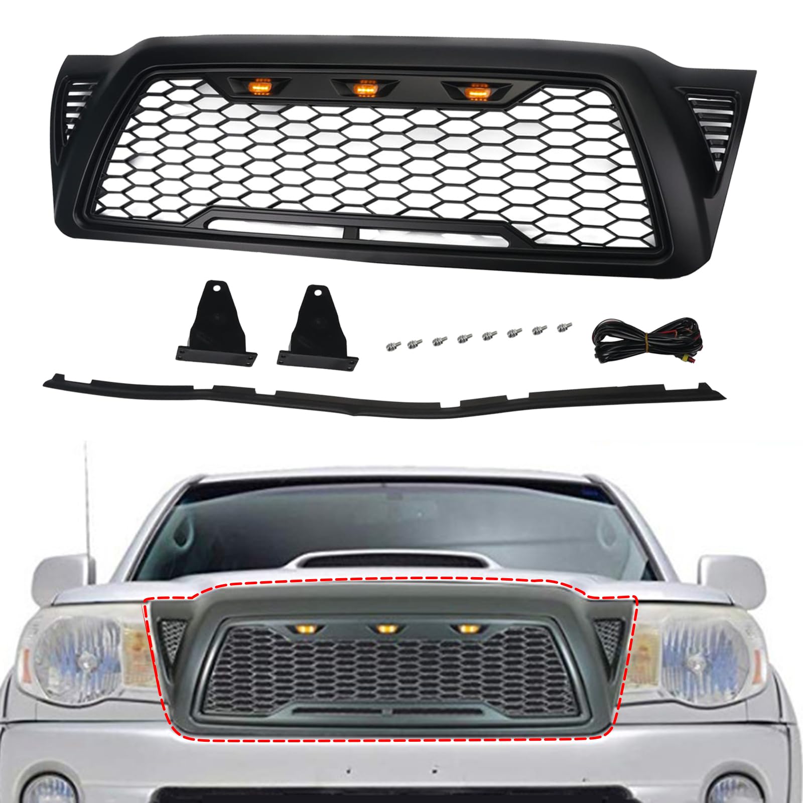 ABS Mesh Grille Front Bumper Grill for Toyota Tacoma 2005-2011 - Matte Black Finish | Off-Road & Custom Truck Upgrade | Perfect for Off-Roading, Car Shows & Daily Driving