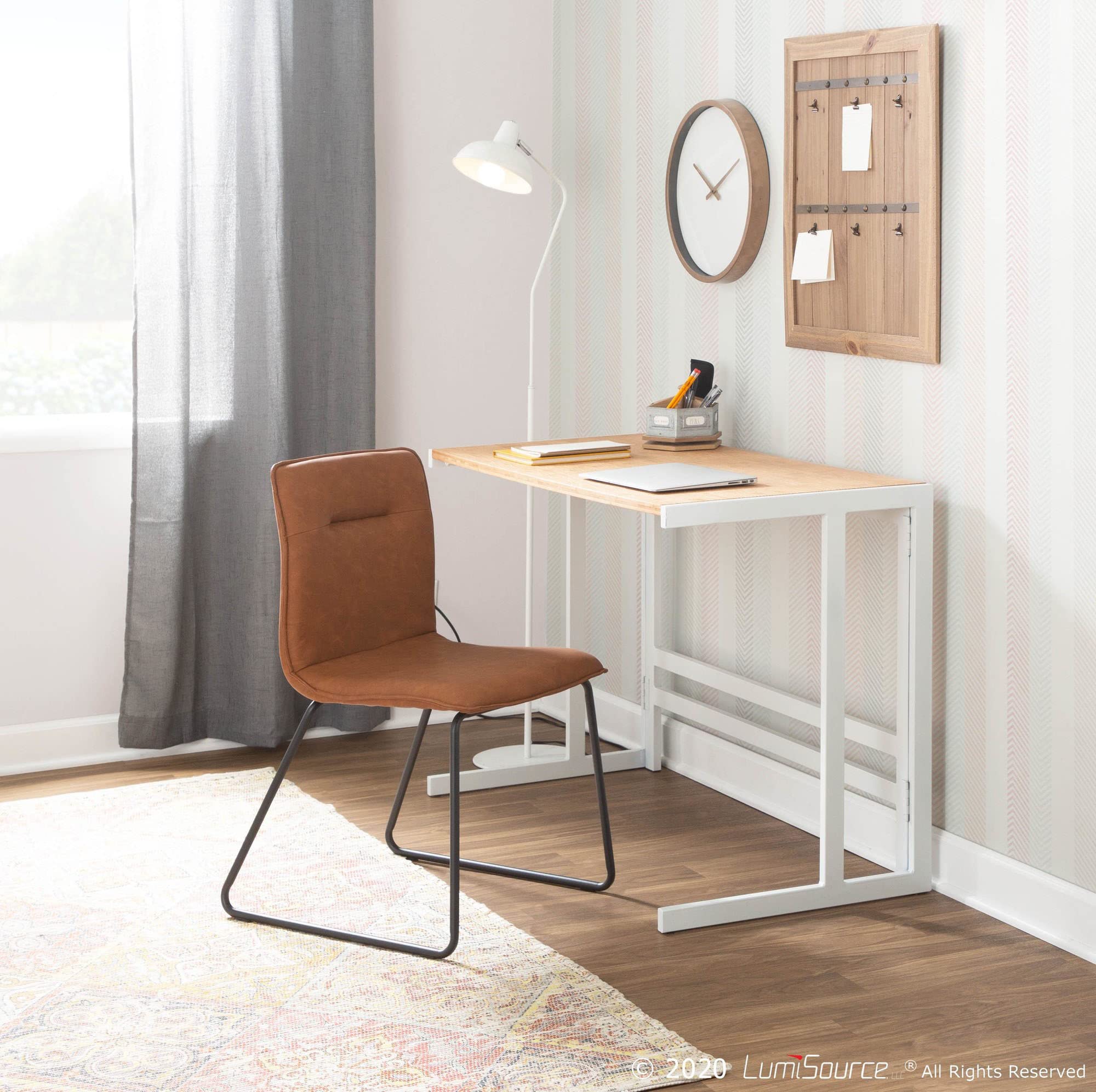LumiSource Roman Natural Wood Desk - Home Office & Computer Desk, White Small Desk for Bedroom, Gaming & Farmhouse Style Workspace | Perfect for Remote Work, Study & Small Spaces