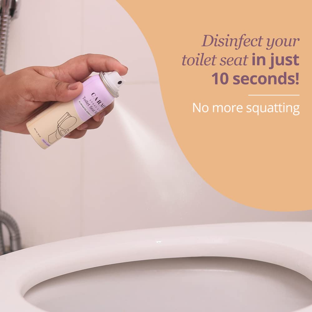 Carmesi Toilet Seat Sanitizer Spray - Kills 99.9% Germs & Eliminates Odors | Travel Size 50ml | Disinfects Toilet Seats, Door Handles & Flush Buttons | Prevents Infections | Perfect for Home, Office & Public Restrooms