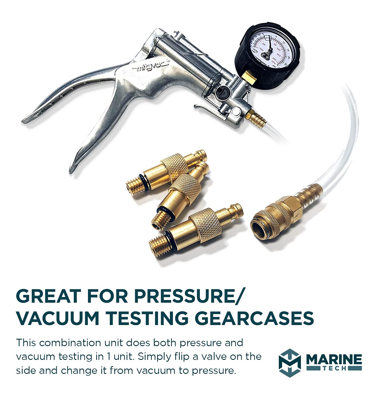 Marine Tech Professional Gearcase Pressure and Vacuum Tester Kit - Compatible with Chrysler, Evinrude, Force, Johnson & Mercury Outboard Motors - Perfect for Marine Engine Maintenance and Repair