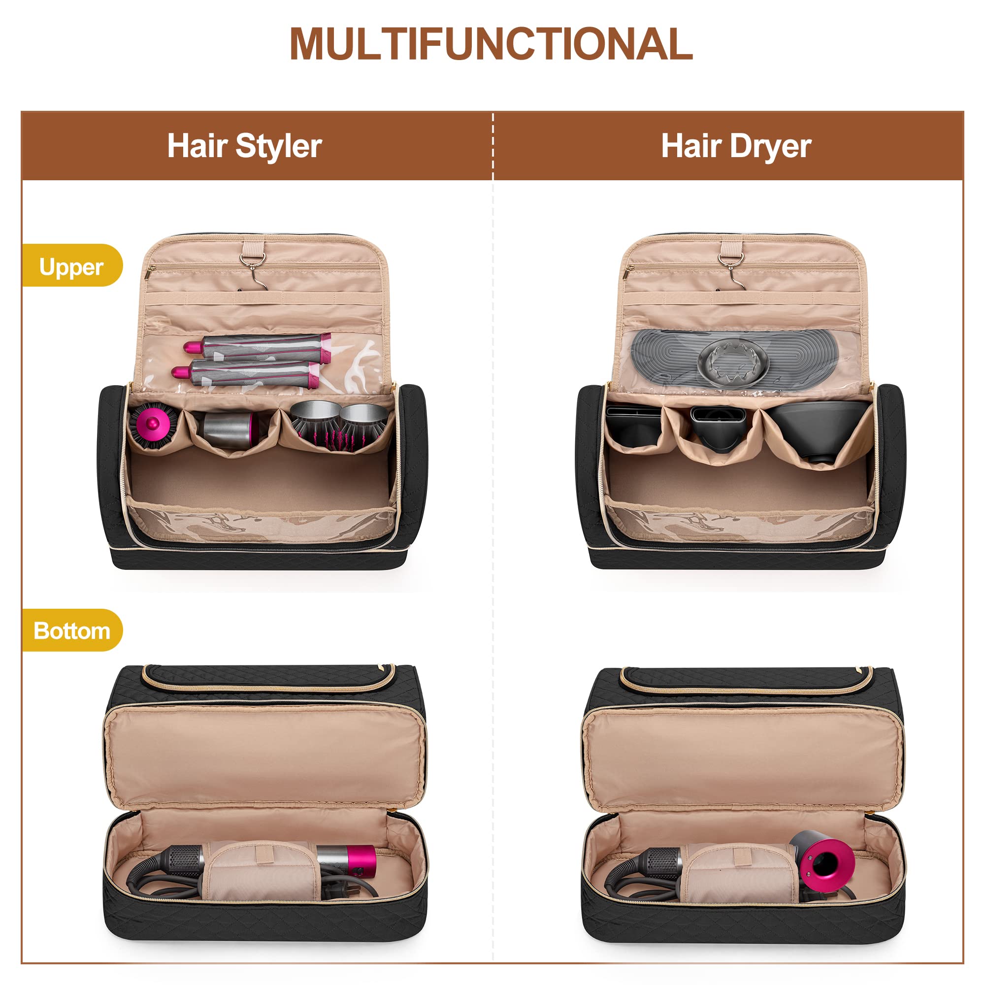Dyson Airwrap Storage Bag - Double Layer Travel Case for Hair Styler & Accessories | Portable with Hanging Hook | Black (Bag Only) - Perfect for Travel & Home Organization
