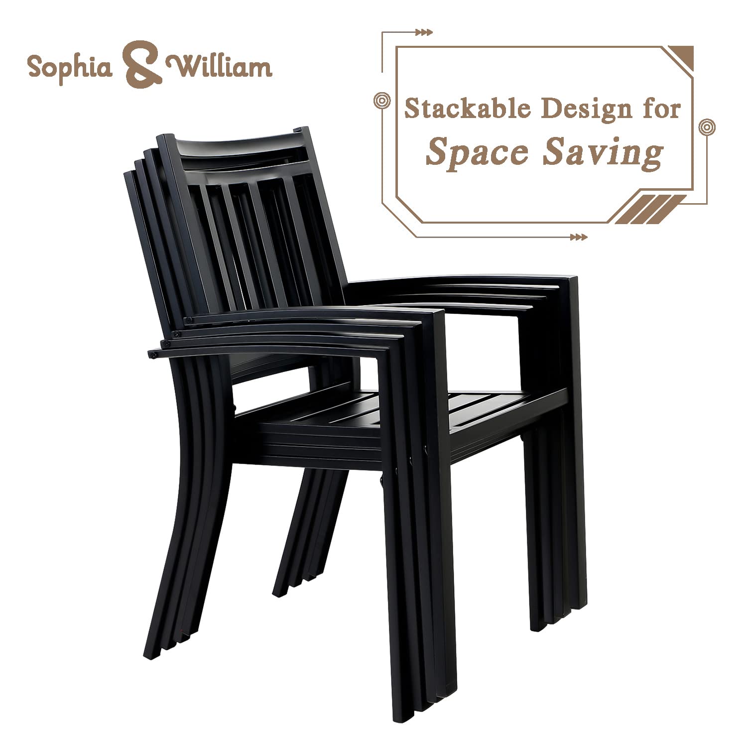 Sophia & William 3-Piece Patio Bistro Set - 2 Stackable Metal Chairs & Round Side Table - Outdoor Furniture for Backyard, Balcony, Garden & Indoor Use - Perfect for Relaxing, Entertaining & Small Space Dining