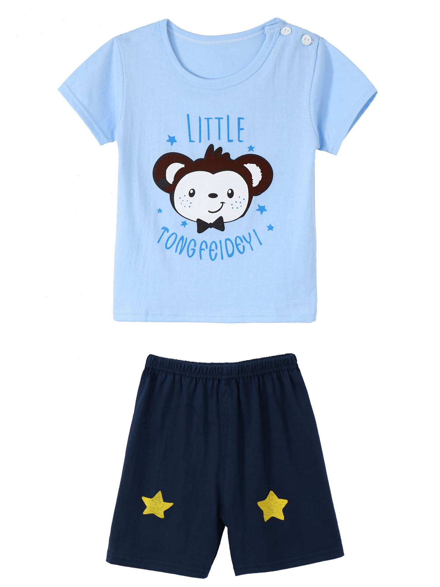 YUUMIN Kids Boys Girls Cartoon Print Summer Casual Outfit Short Sleeve T-Shirt & Shorts Set - Perfect for Playdates, Beach Trips & Summer Adventures
