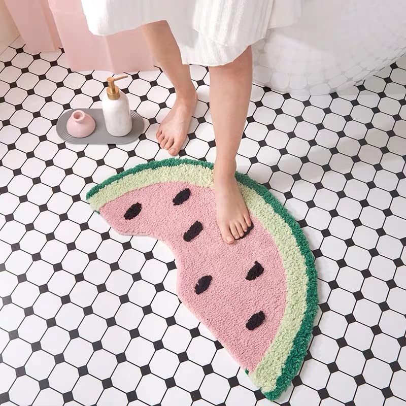 **Pink Watermelon Bath Mat - 27x14 Inch Soft Absorbent Bathroom Rug, Non-Slip Fruit Themed Decor for Tropical Bathroom, Bedroom, Living Room & Entryway - Perfect for Summer & Beach House Decor**