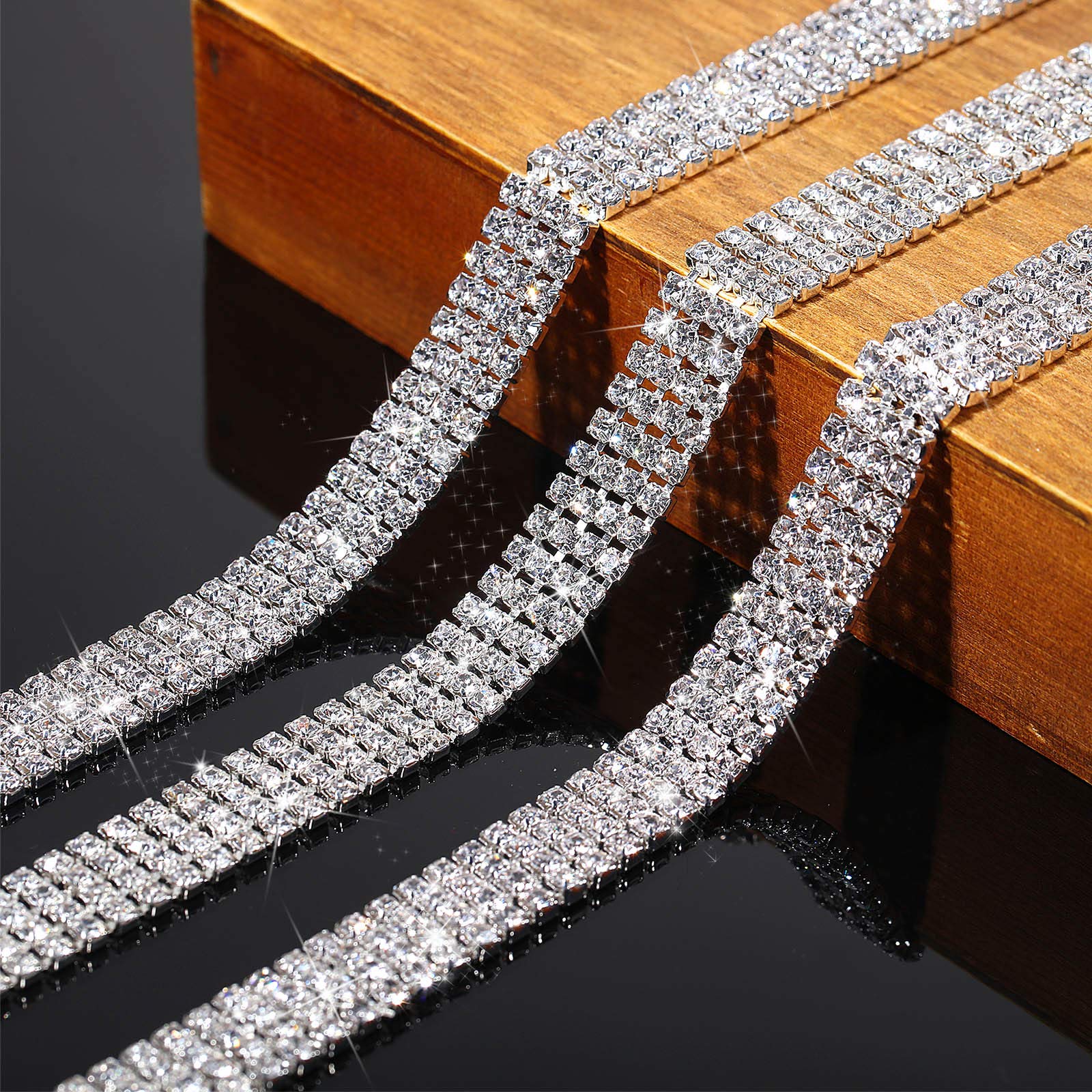 4 Rows Crystal Rhinestone Close Chain with 3mm Rhinestones - DIY Jewelry Making, Wedding Decor, Home Party Crafts (White, 3 Yards) - Perfect for Bridal Accessories, Costume Embellishments, and Handmade Gift Decorations