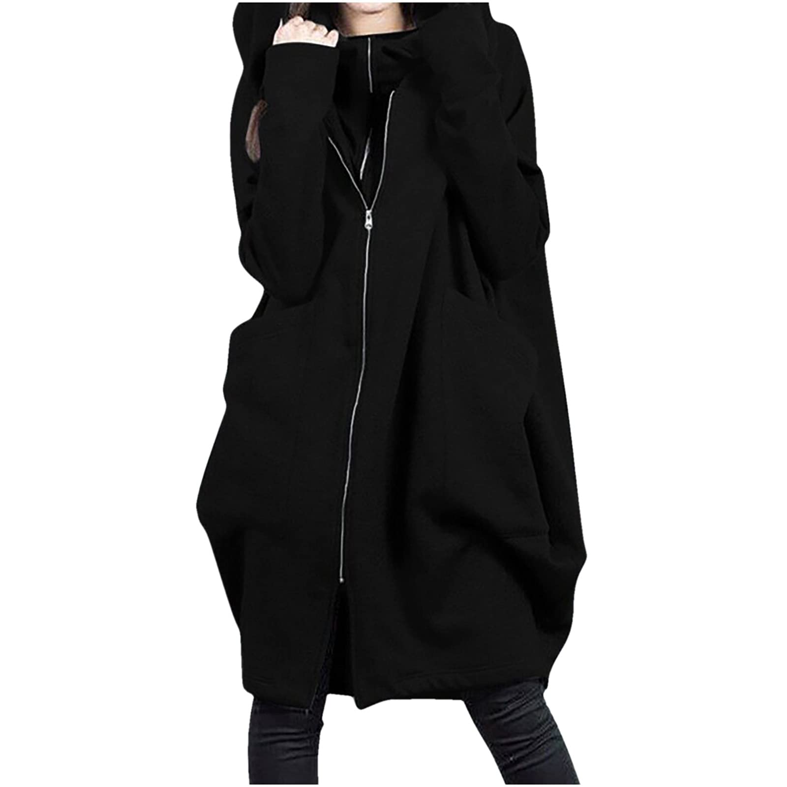 Women's Oversized Zip-Up Hoodie Dress - Casual Long Tunic Sweatshirt with Pockets | Fashionable Loungewear for Home, Travel & Street Style