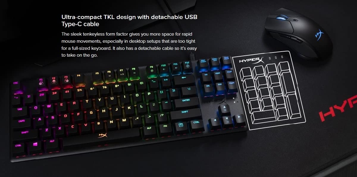 HyperX Alloy Origins Core TKL Wired Mechanical Gaming Keyboard - Compact Tenkeyless Design, HyperX Red Switches, RGB Backlit - Compatible with PC, PS5, PS4, Xbox Series X|S & Xbox One (Renewed) - Perfect for Esports, Streaming & Office Work
