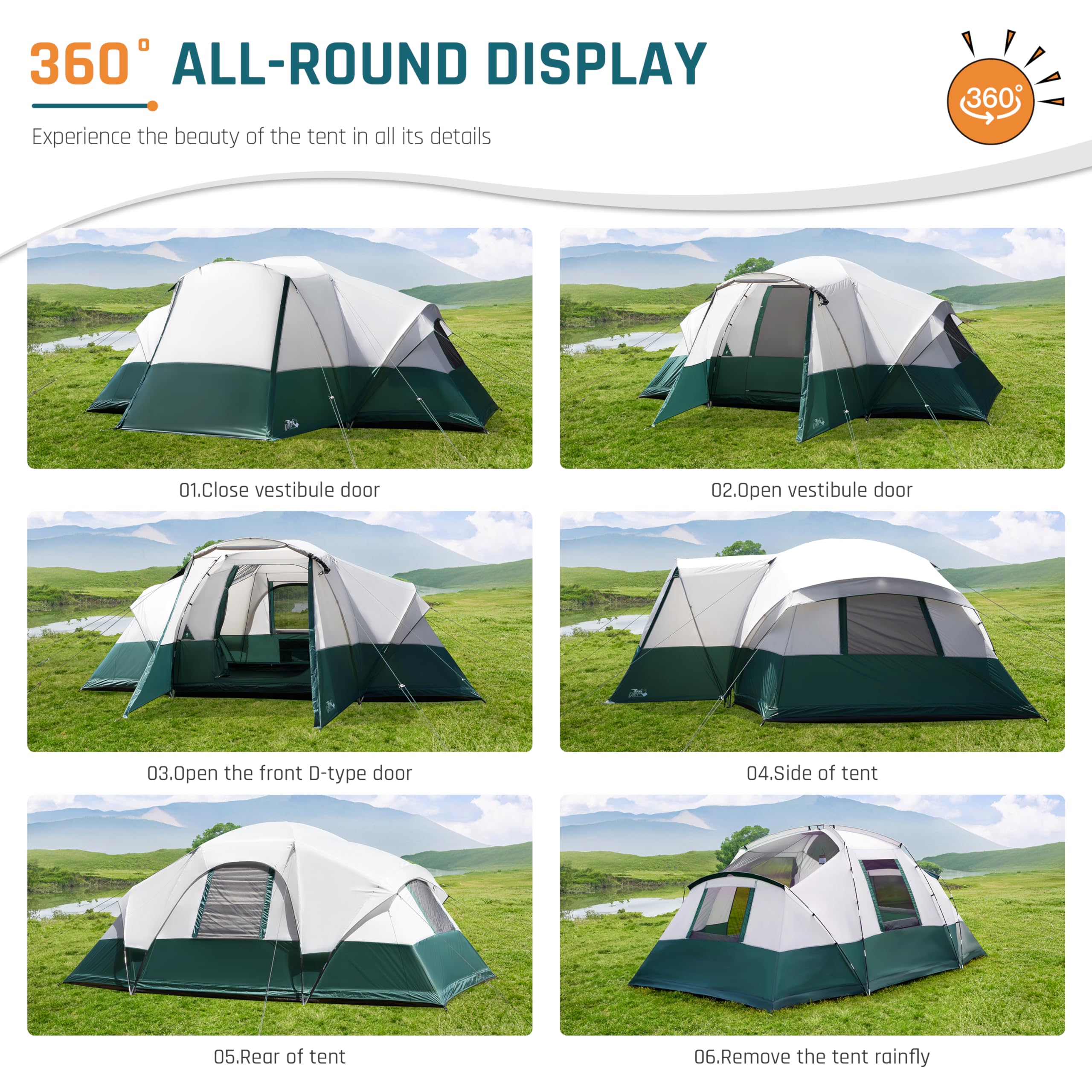 8/10/11 Person Family Camping Tent with Porch & Rainfly - Spacious Waterproof Dome Tent for Outdoor Adventures | Includes Windproof Ropes & Large Vestibule | Perfect for Family Camping Trips, Backpacking & Music Festivals