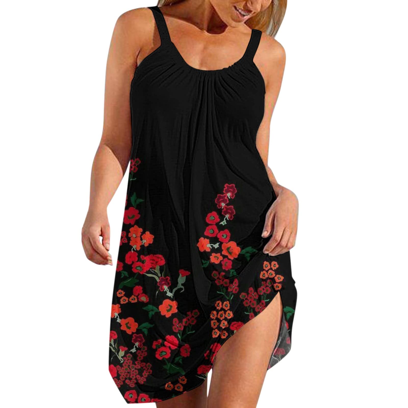 Women's Summer Floral Print Sleeveless Swing Dress - Boho Beach Casual Dress with Crewneck, Comfortable & Stylish for Outdoor, Vacation, and Daily Wear