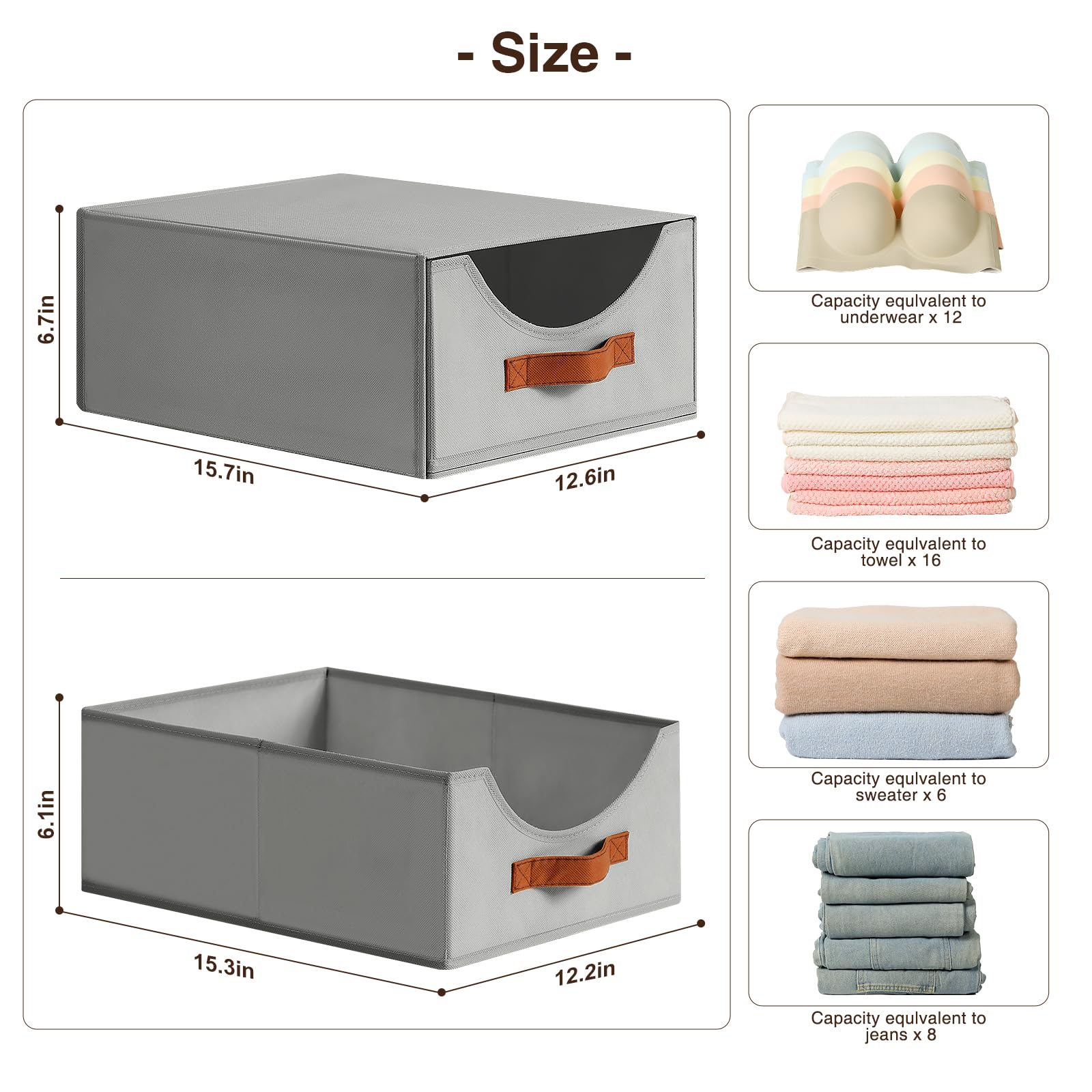 Large Fabric Storage Bins with Drawers - 4 Pack Collapsible Closet Organizers for Bedroom & Living Room - Grey Home Organization Solutions for Shelves, Cabinets & Underbed Storage