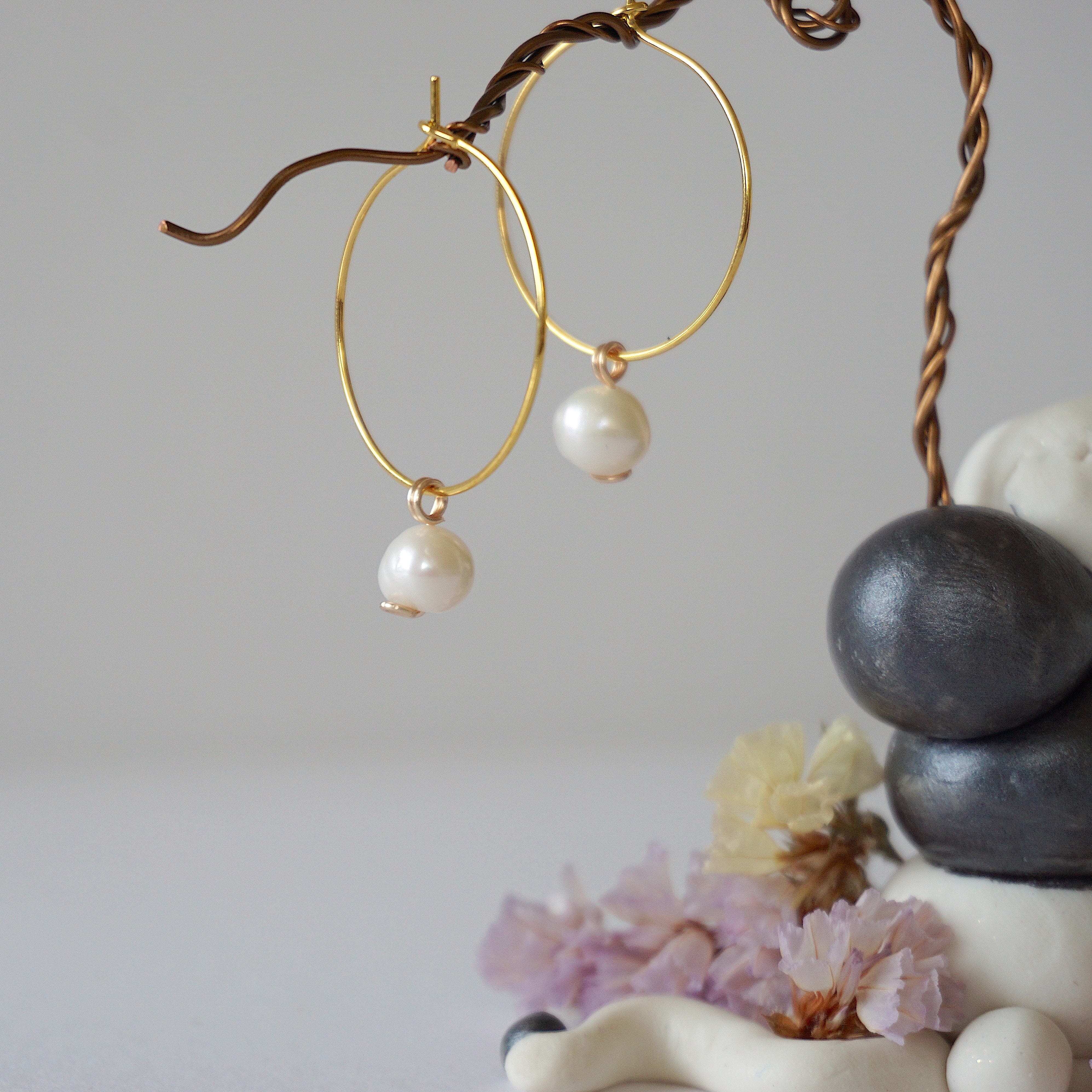 Gold Plated Pearl Charm Hoop Earrings for Women - Elegant Dangle Earrings for Party, Wedding & Everyday Wear