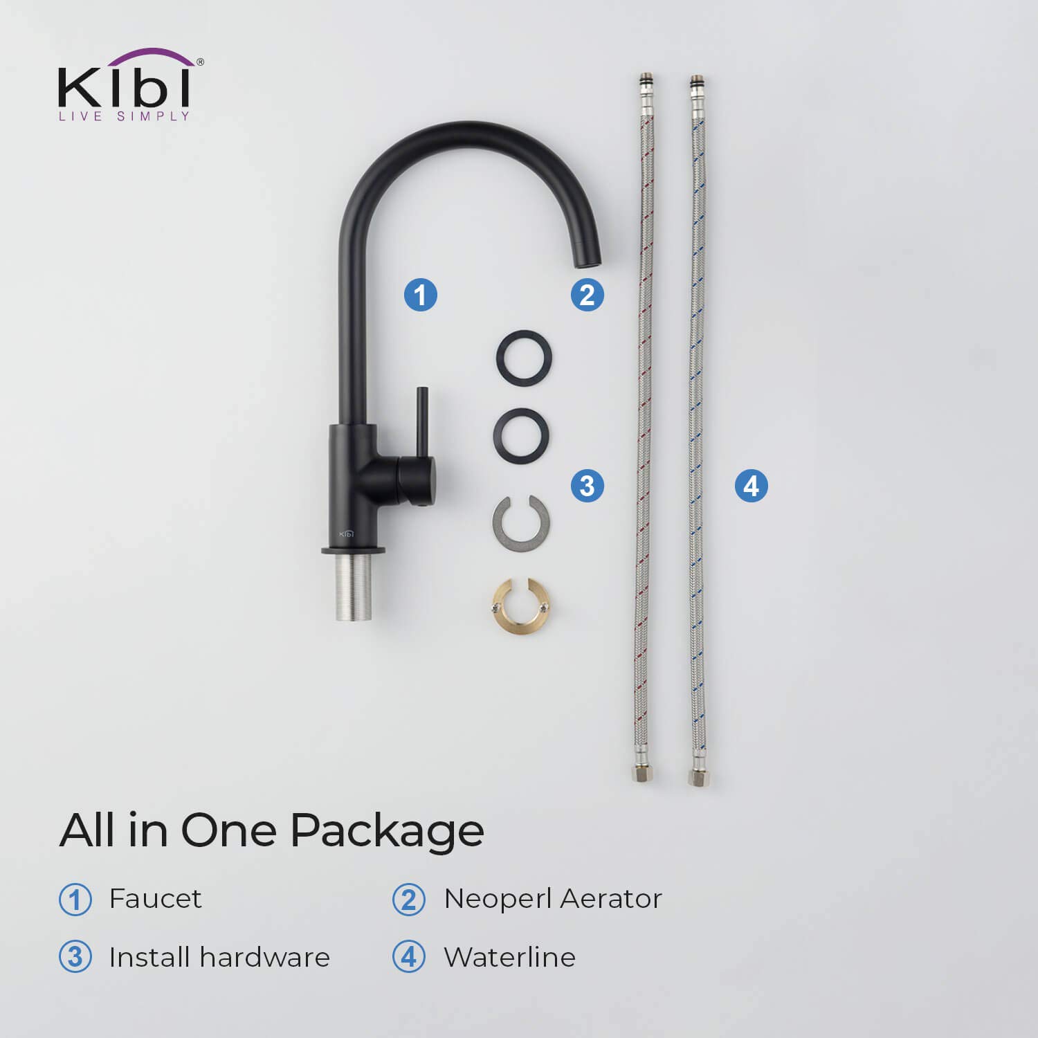 KIBI KKF2001 Matte Black High Arc Single Hole Kitchen Faucet - 360° Swivel Spout, Rust & Corrosion Resistant - Perfect for Modern Farmhouse, RV & Small Kitchen Sinks