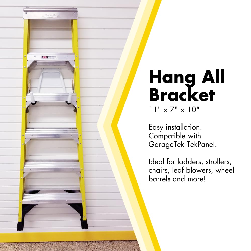 GarageTek Hang It All Wall Mount Organizer - Heavy Duty Garage Storage Bracket for Ladders, Wheelbarrows & Strollers | Compatible with SlatWall & GarageTek Storage Systems | Perfect for Garage, Shed & Workshop Organization