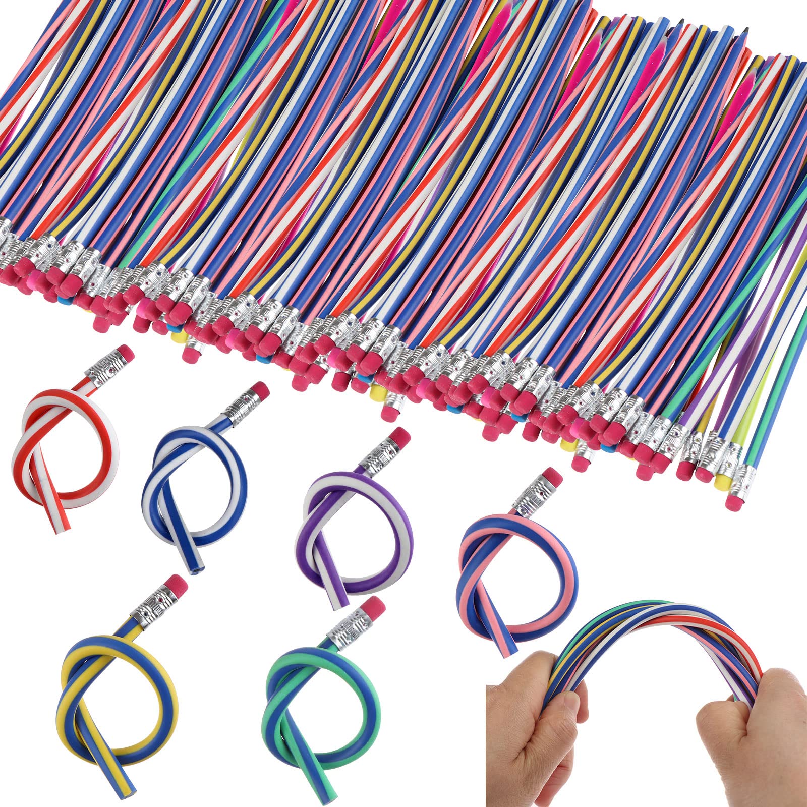 33-Piece Flexible Bendy Pencils for Kids - Colorful Striped Soft Twistable Pencils, Fun School Supplies for Classroom, Art Projects & Creative Writing - Perfect Teacher Gifts & Student Rewards