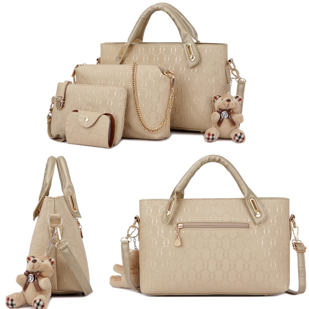 **Dayfine 4-Piece Women's Handbag Set - Printed Leather Tote, Crossbody Shoulder Bag, Wallet & Clutch - Cute Bear Design for Work, Travel & Daily Use**
