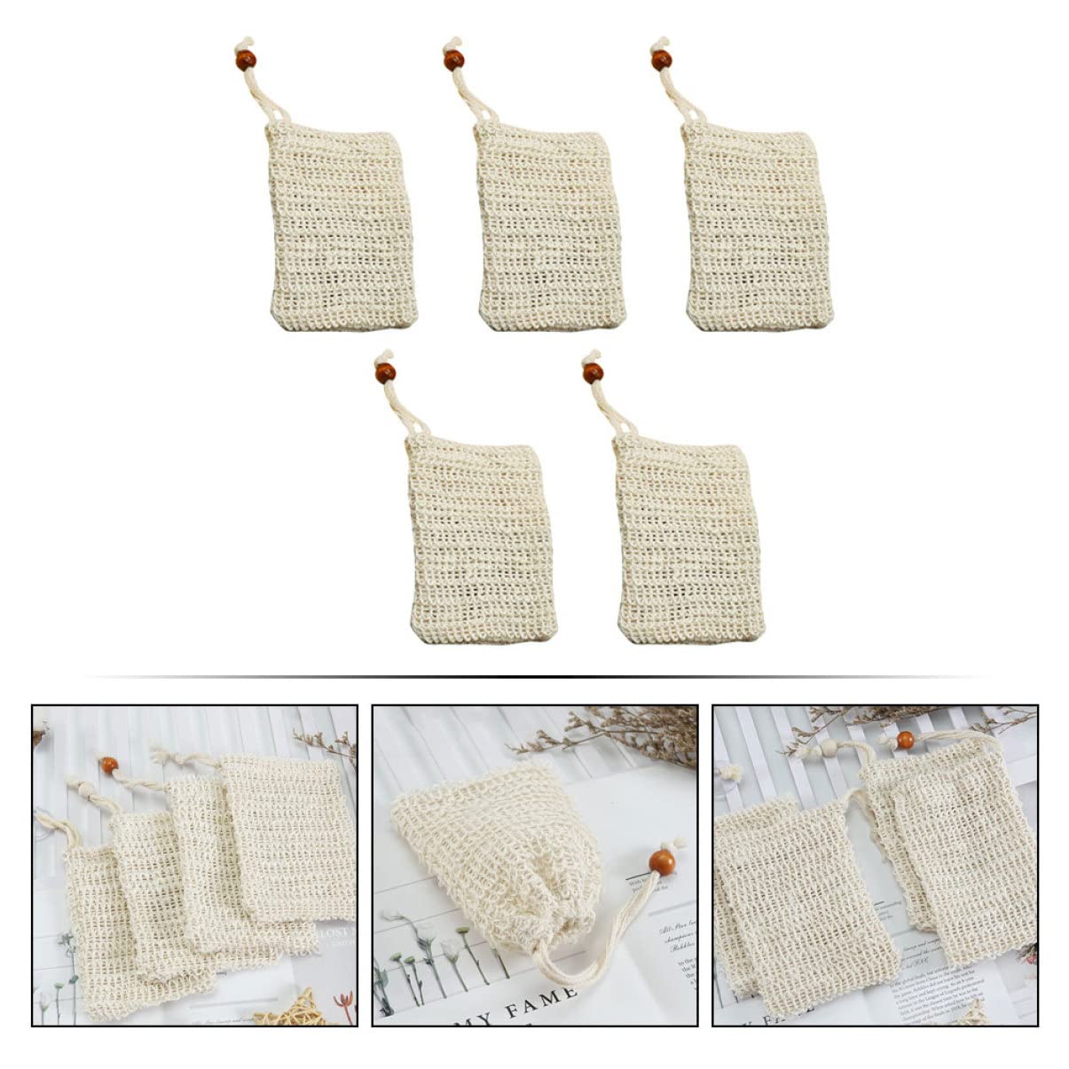 Minkissy 5-Pack Mesh Soap Bags with Drawstring - Reusable Wash Bags for Handmade Soap, Facial Cleansing Bars & Fruit Soaps - Perfect for Travel, Shower & Bathroom Storage