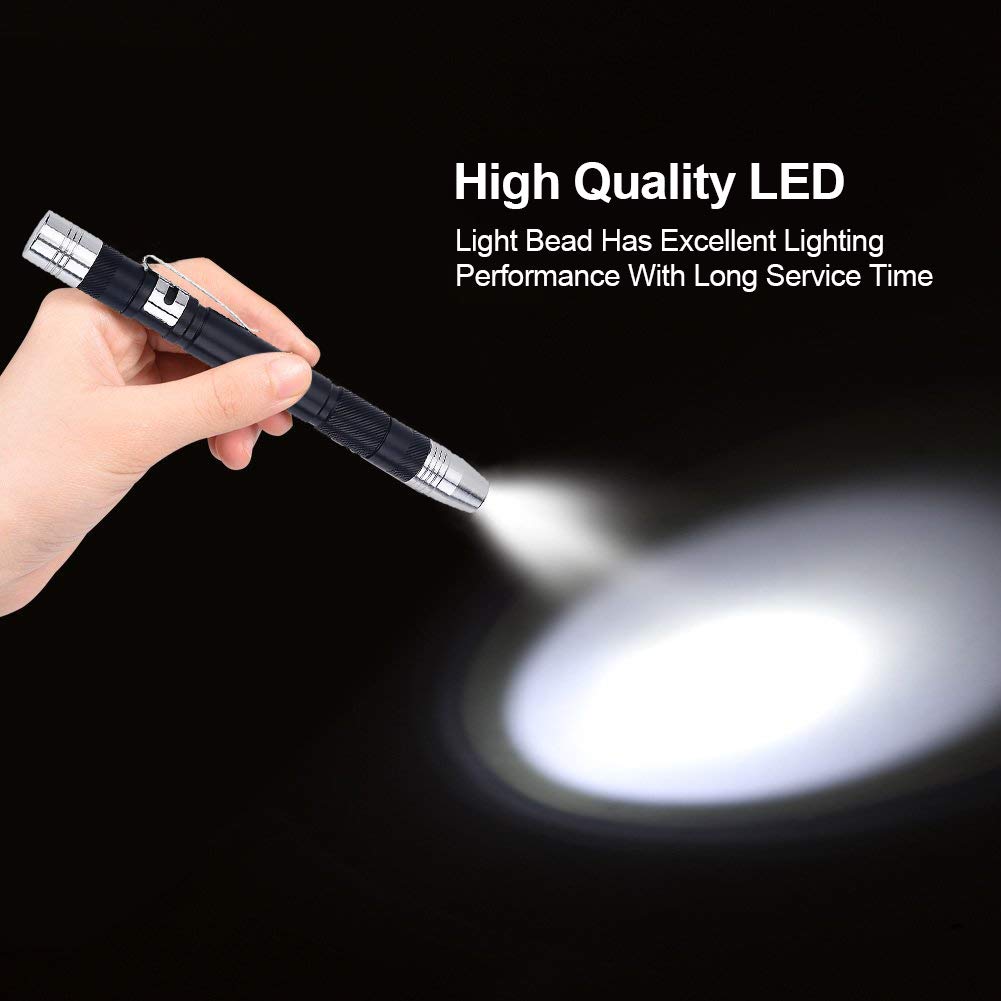Portable Mini LED Flashlight - Ultra Bright Pocket Flashlight with Clip, Battery Powered Pen Light for Camping, Hiking, Emergency & Everyday Use (Black)
