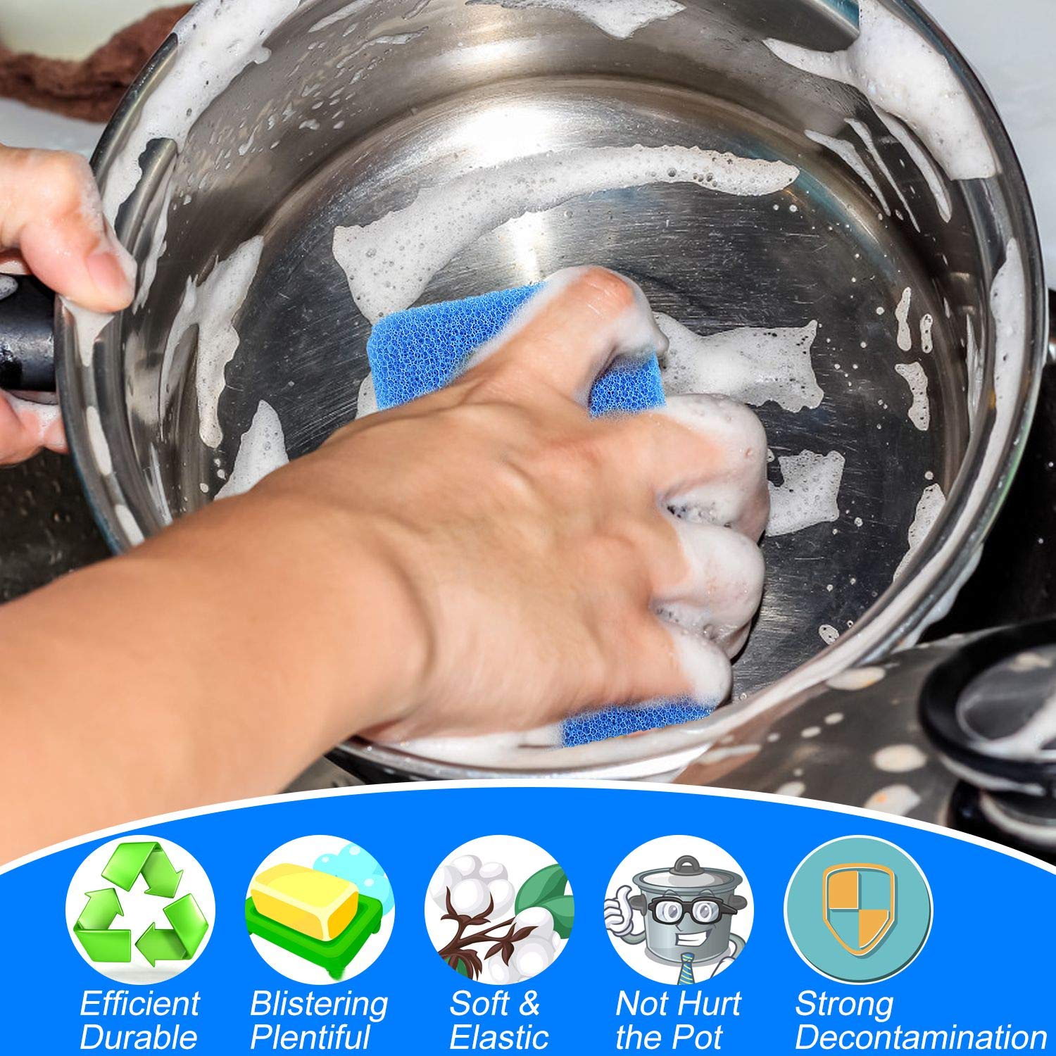 Non-Scratch Silicone Kitchen Sponges - 10 Pack Fragrance & Odor Free Dish Scrubbers - Gentle Cleaning for Pots, Pans & Dishes - Perfect for Daily Kitchen Cleaning & Dishwashing