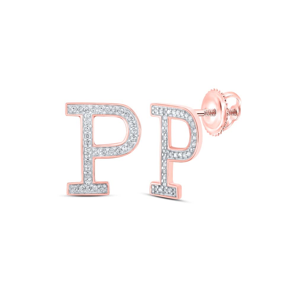 10K Rose Gold White Diamond Initial 'P' Earrings for Women - 1/8 Cttw Round Stud Earrings - Perfect Gift for Birthday, Anniversary & Valentine's Day | Dazzlingrock Collection
