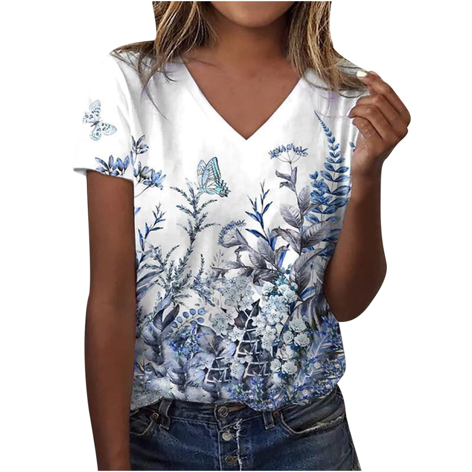 Women's Summer Short Sleeve Floral T-Shirts - Vintage Graphic Casual Blouses for Ladies | Perfect for Beach Outings, Date Nights & Weekend Brunch