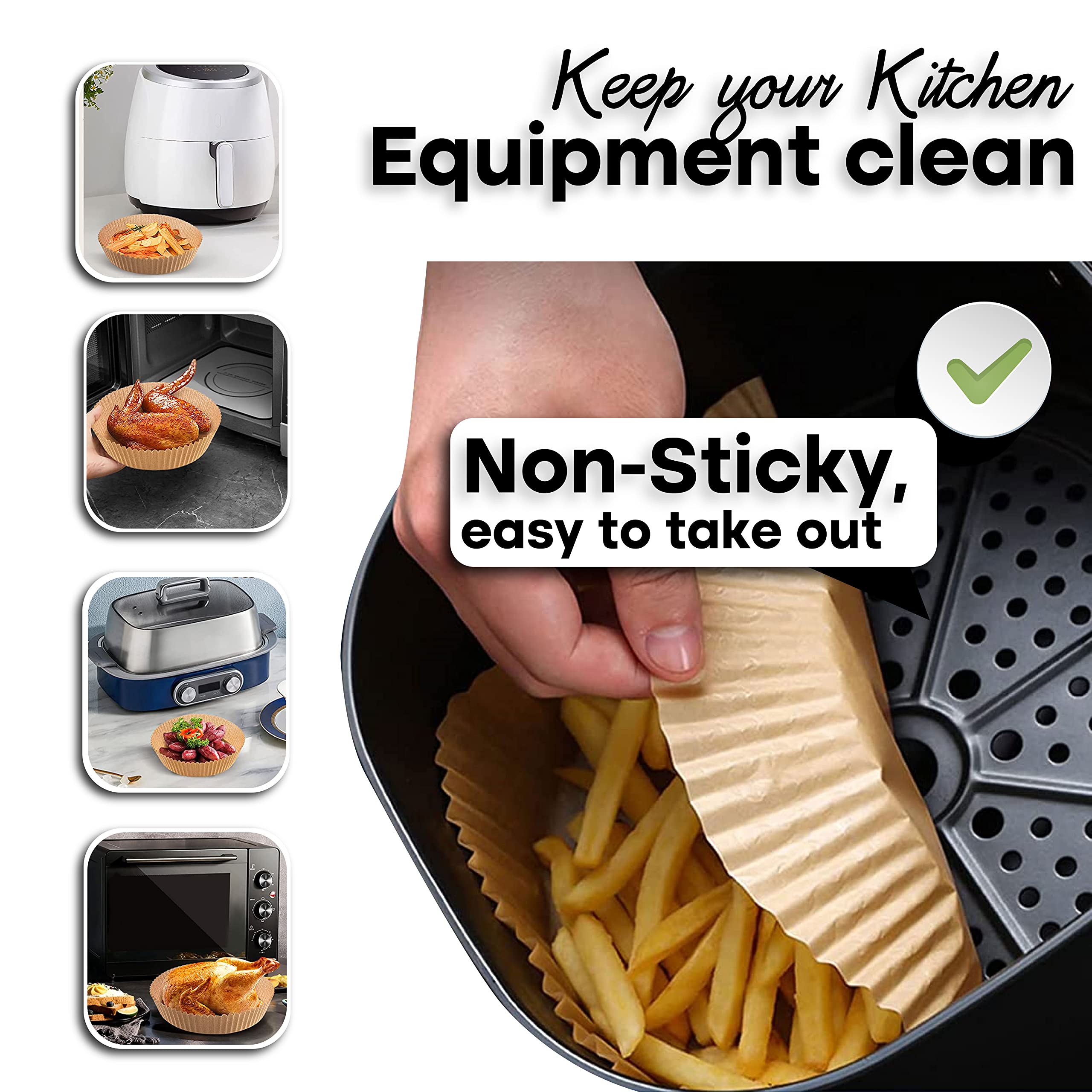 Xabono 100Pcs Air Fryer Liners - 6.3 Inch Disposable Non-Stick Parchment Paper, Oil & Waterproof Baking Sheets for Air Fryers, Ovens, Roasting - Perfect for Chicken Wings, French Fries & Vegetables