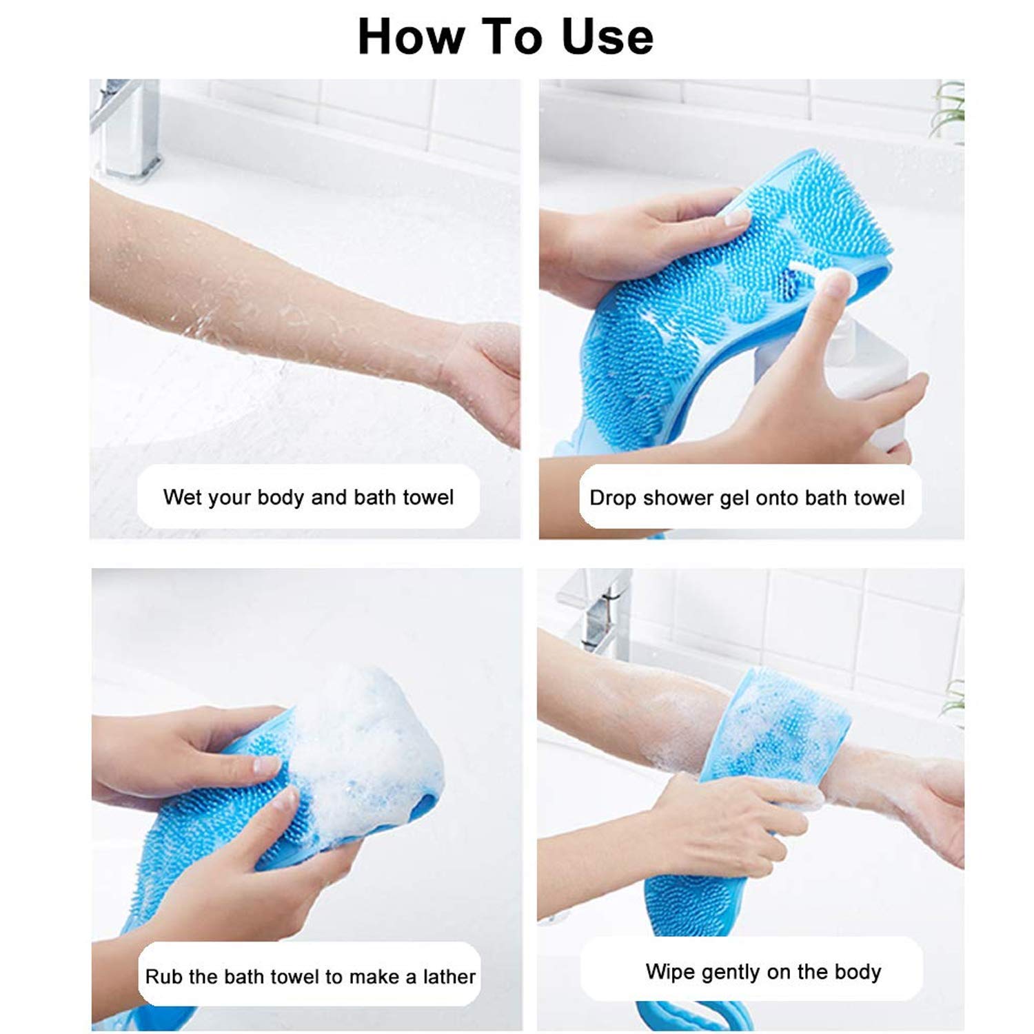 Sozzumi Silicone Back Scrubber - Double Sided Bath Brush for Men & Women - Dead Skin Removal & Massage for Shower & Spa