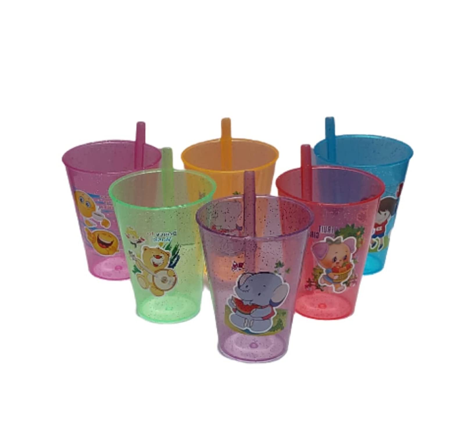 SBAPRIME Fun Cartoon Printed Colorful Straw Cups for Toddlers - BPA-Free Leakproof Sippy Cups (Pack of 2) - Perfect for Daycare, Travel & Outdoor Activities