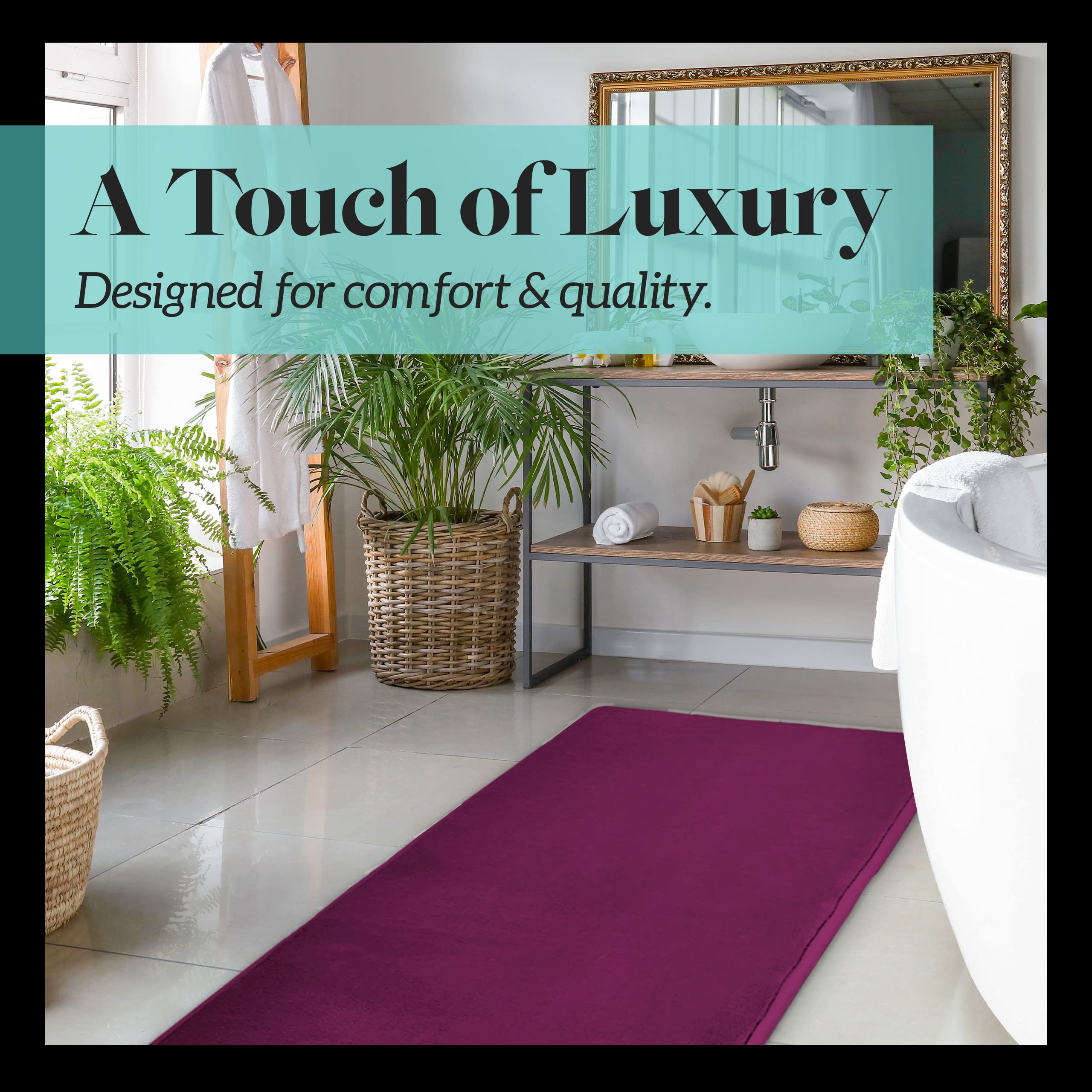 Genteele Memory Foam Bath Mat - Non Slip Absorbent Super Soft Velvet Bathroom Rug (60