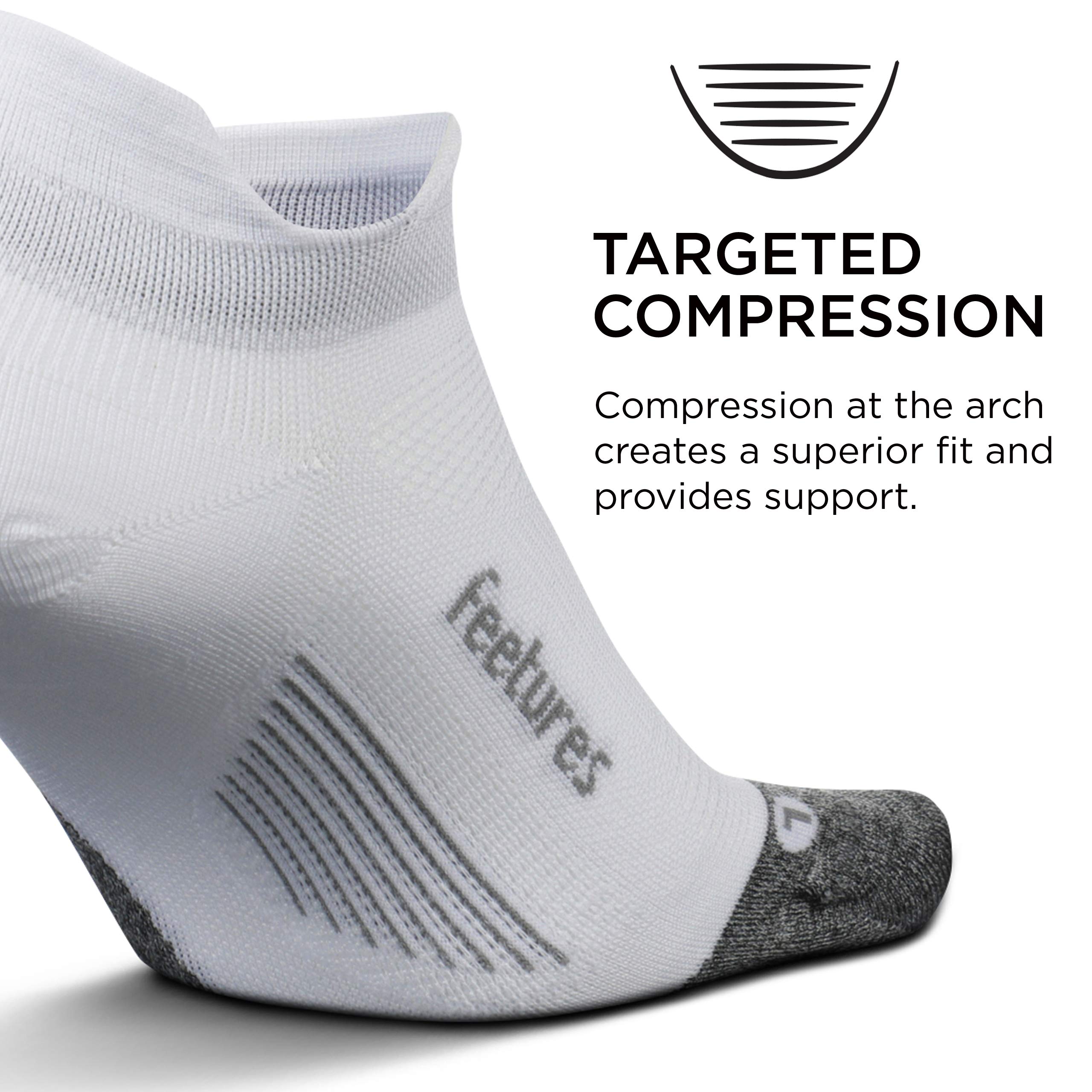 Feetures Elite Light Cushion No Show Tab Ankle Socks - Breathable Sport Socks with Targeted Compression for Running & Workouts - White (6 Pair Pack) - Perfect for Gym, Yoga & Everyday Wear