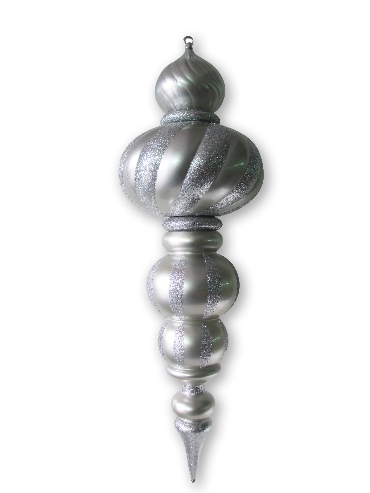 36 Large Silver Finial Ornaments with Silver Glittered Stripes - Elegant Home Decor for Christmas Tree, Mantel, Wreath & Centerpiece Decoration