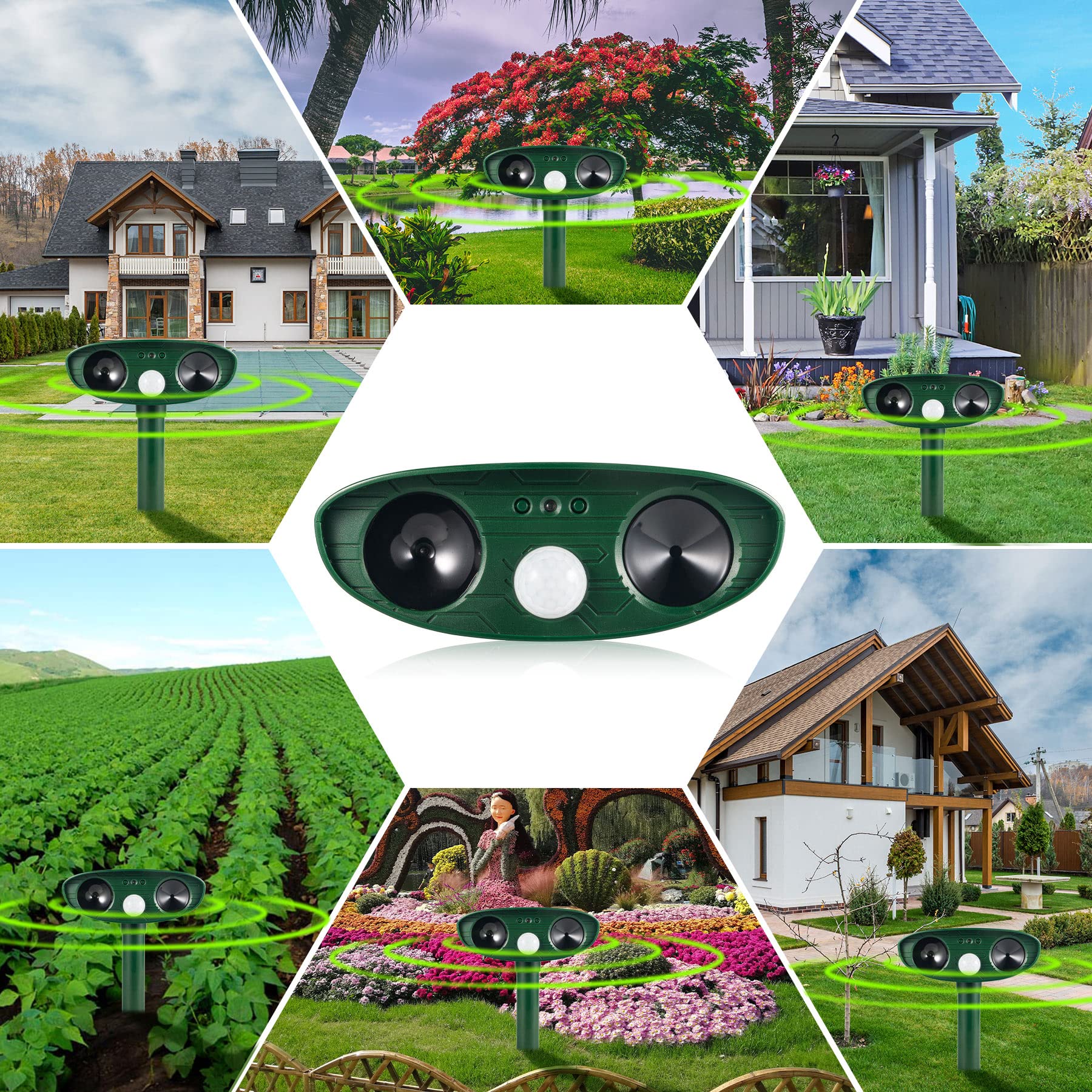 Solar Powered Ultrasonic Animal Repeller Outdoor - 2 Pack Motion Activated Pest Control Device for Deer, Cats, Skunks, Squirrels, Raccoons, Rabbits & Coyotes - Ideal for Yard, Garden & Farm Protection