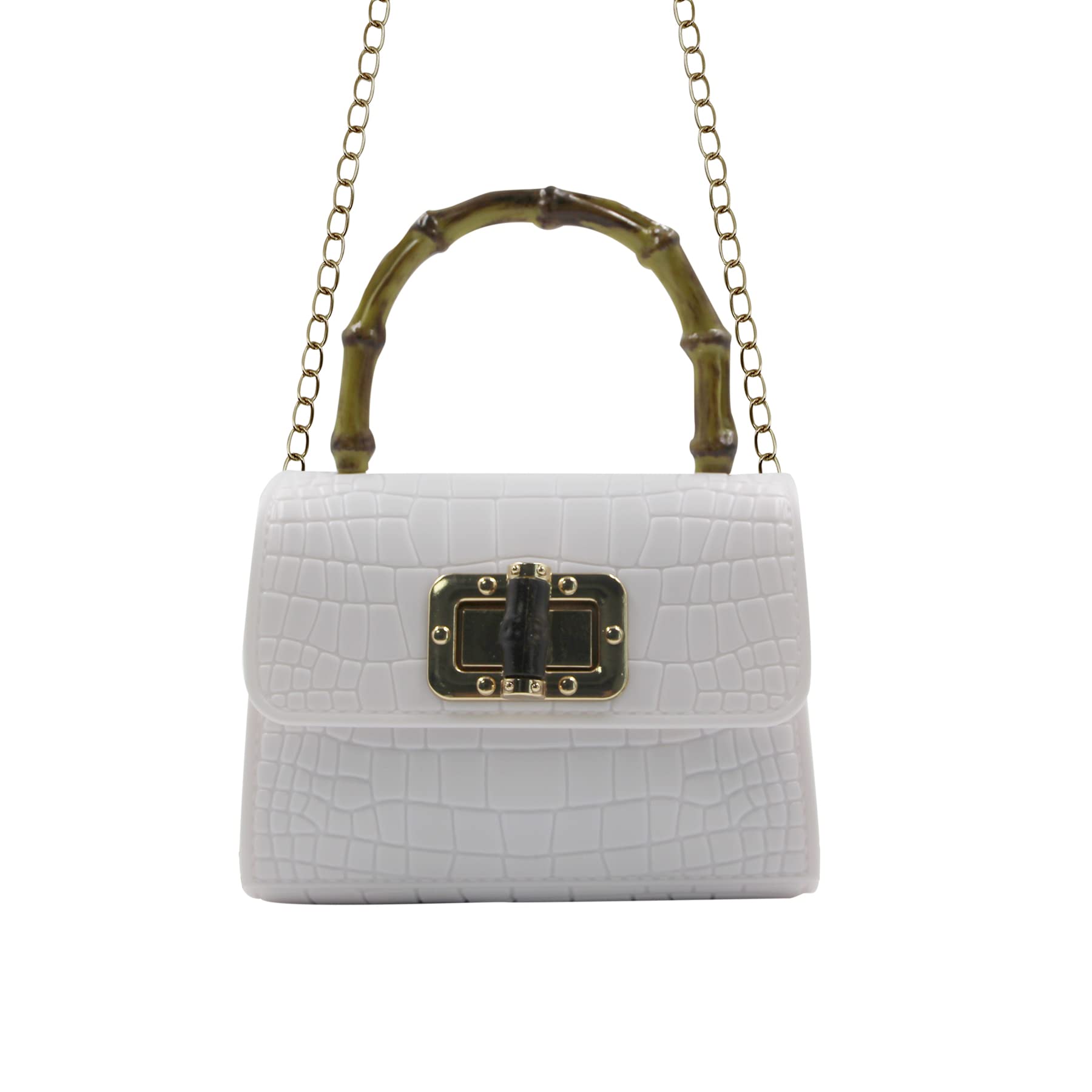 Vintage Women's Handbags - Elegant Jelly Purse with Bamboo Top Handle, Small Crossbody Satchel for Evening Parties, Date Night & Special Occasions (White)