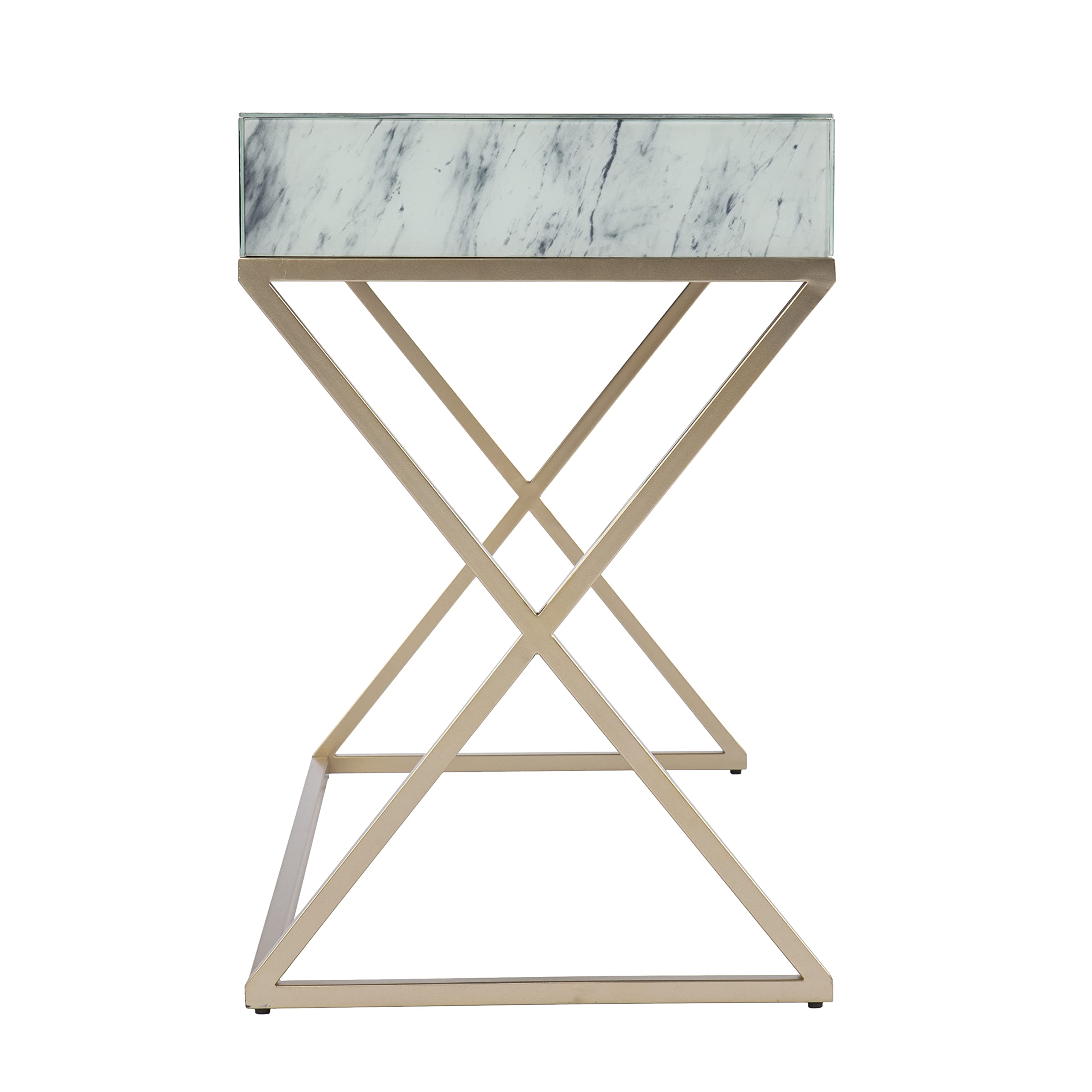 SEI Furniture Kamblemore White Faux Marble Writing Desk with Storage Drawers - Modern Home Office Desk for Small Spaces, Study & Workstation