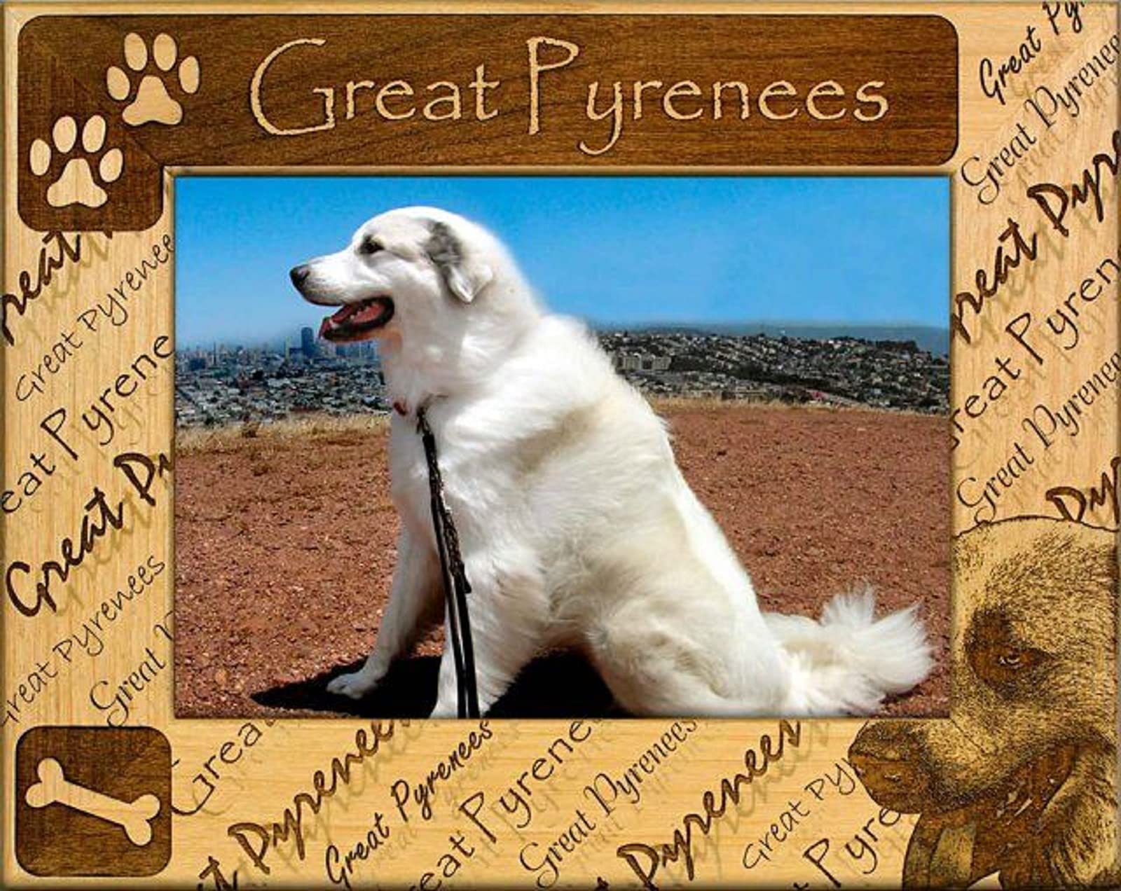 Personalized Great Pyrenees Dog Wood Picture Frame - 3x5 Inch Laser Engraved Custom Pet Photo Frame - Perfect for Home Decor, Gift for Dog Lovers & Pet Memorial Display