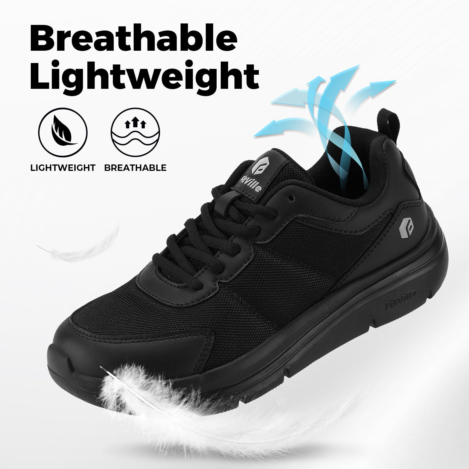 FitVille Men's Wide Width Walking Shoes - Lightweight Comfortable Sneakers with Max Cushioning for Plantar Fasciitis Relief - Perfect for Daily Walking, Workouts & Pain Relief