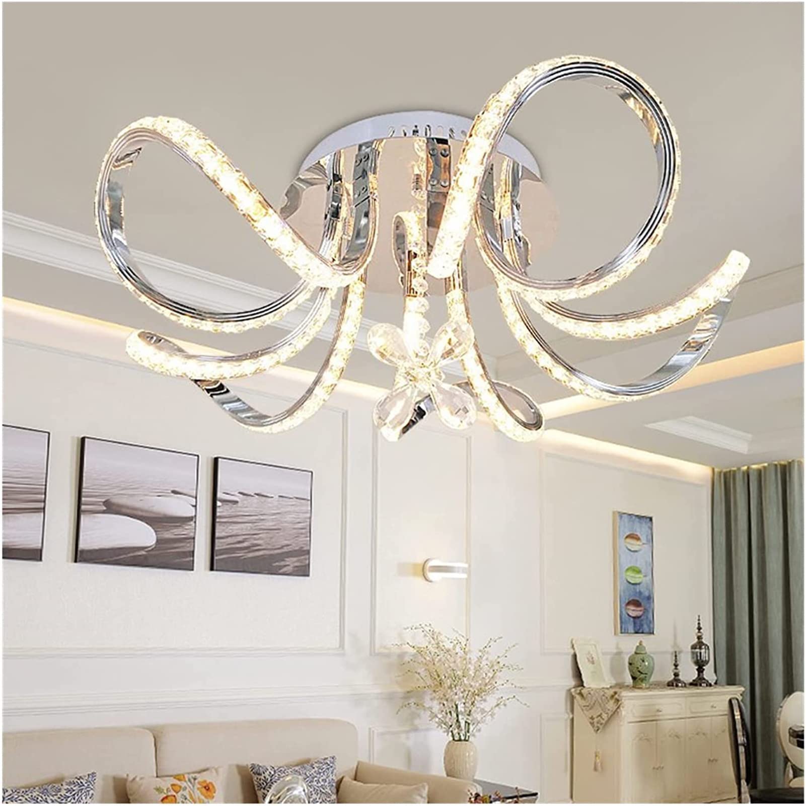 Modern LED Crystal Chandelier - Minimalist Ceiling Light with Fixed Flowers Design for Home Lighting | Perfect for Bedroom, Living Room, Kitchen, Hallway & Office Decor