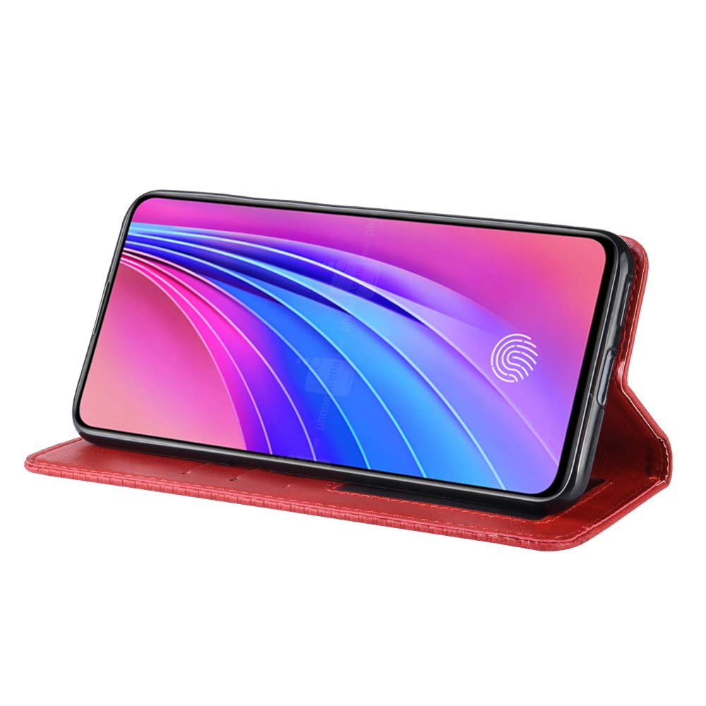 Premium PU Leather Flip Cover Case for Vivo V15 Pro (1818) - Slim Protective Phone Case with Card Slots | Perfect for Work, Travel & Daily Use (Red)